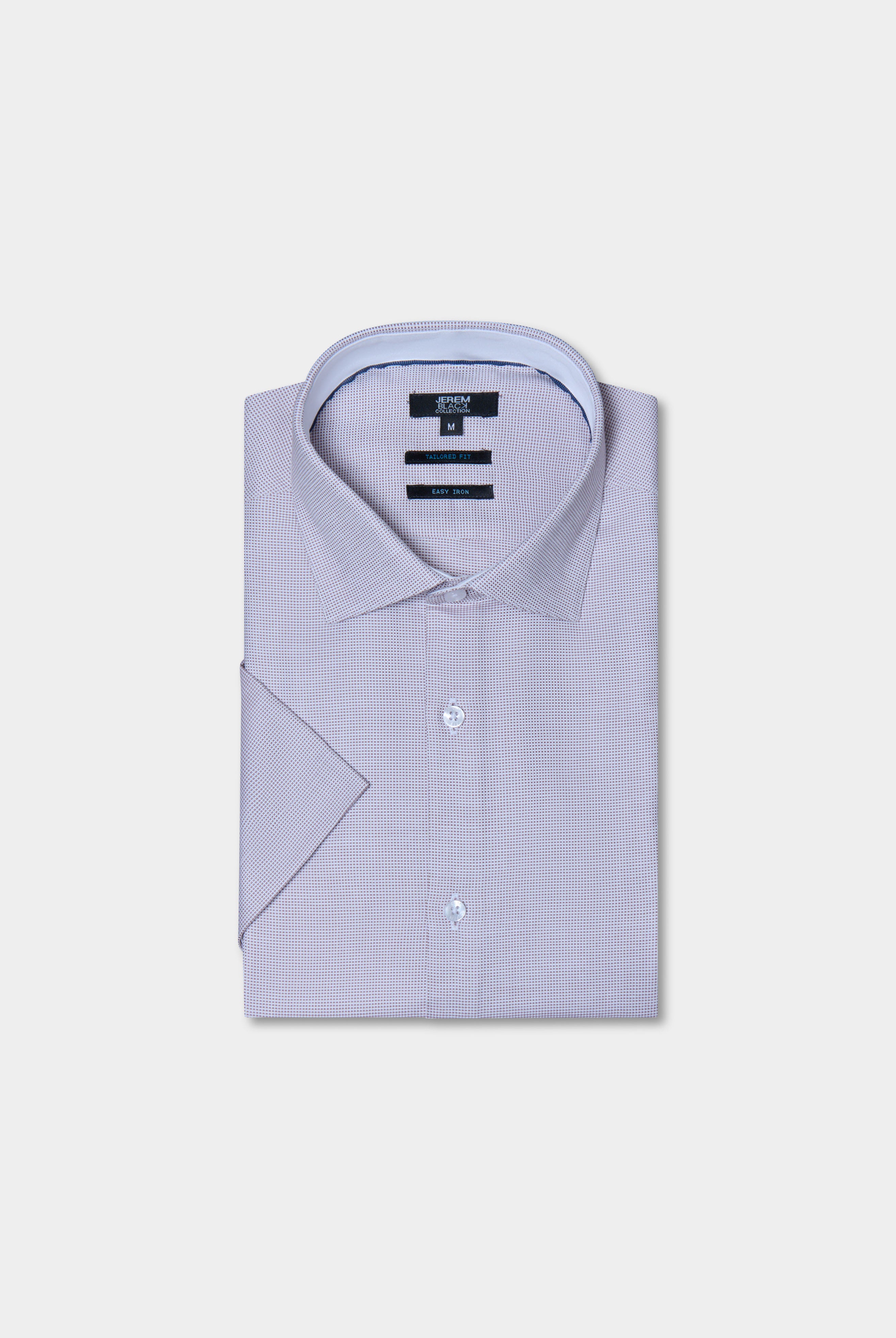 Chemise bicolore texturé en coton manches courtes repassage facile coupe ajustée Jerem, col semi-italien, manches courtes, coupe ajustée, coloris rose poud