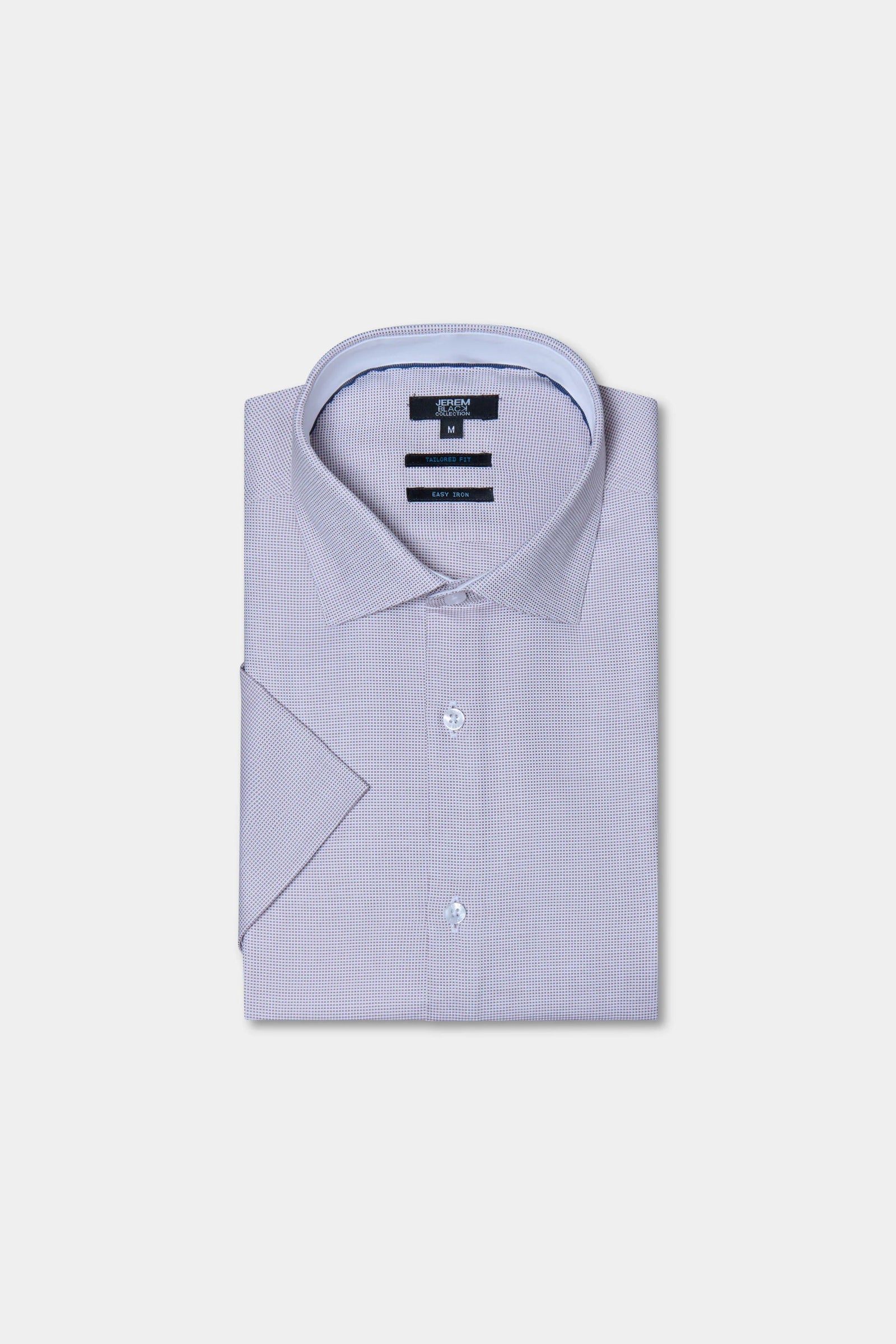 Chemise bicolore texturé en coton manches courtes repassage facile coupe ajustée Jerem, col semi-italien, manches courtes, coupe ajustée, coloris rose poud