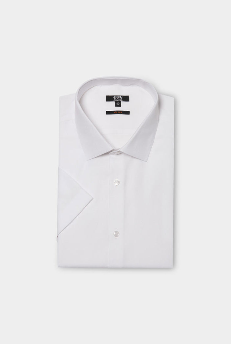 Chemise en coton manches courtes sans repassage Jerem, col classique, coupe droite