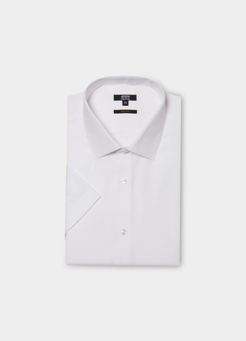 Chemise en coton manches courtes sans repassage Jerem, col classique, coupe droite