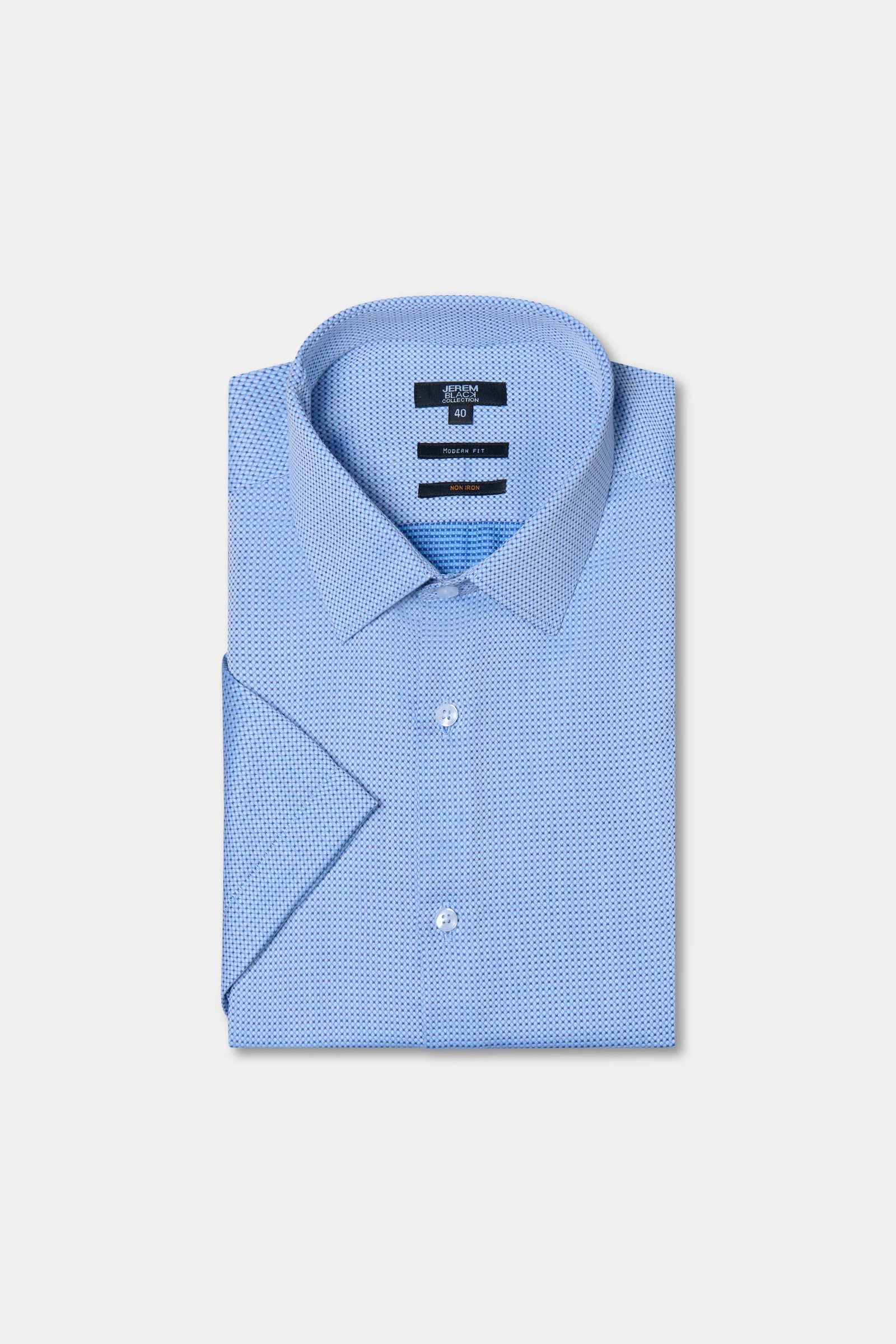 Chemise manche courtes en coton col classique sans repassage Jerem, col classique, coupe droite, sans repassage