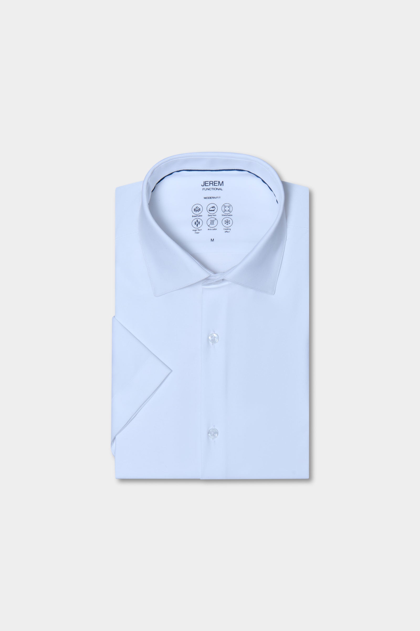 Chemise en tissu COOLMAX® manches courtes confort et performance Jerem, col semi-italien, manches courtes, coupe droite