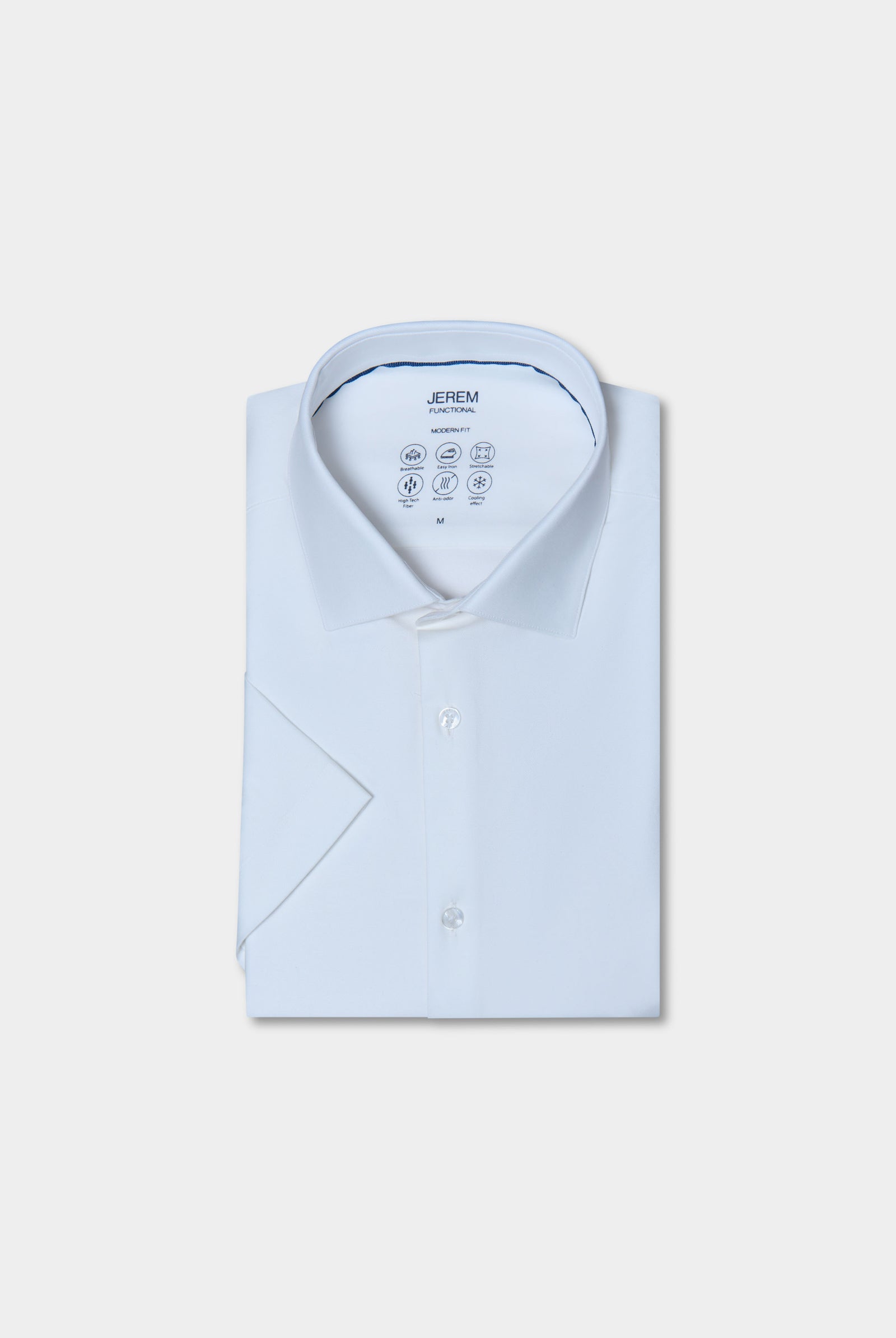 Tissu COOLMAX® manches courtes confort et performance — Chemise Jerem, coupe droite, col semi-italien, coloris écru