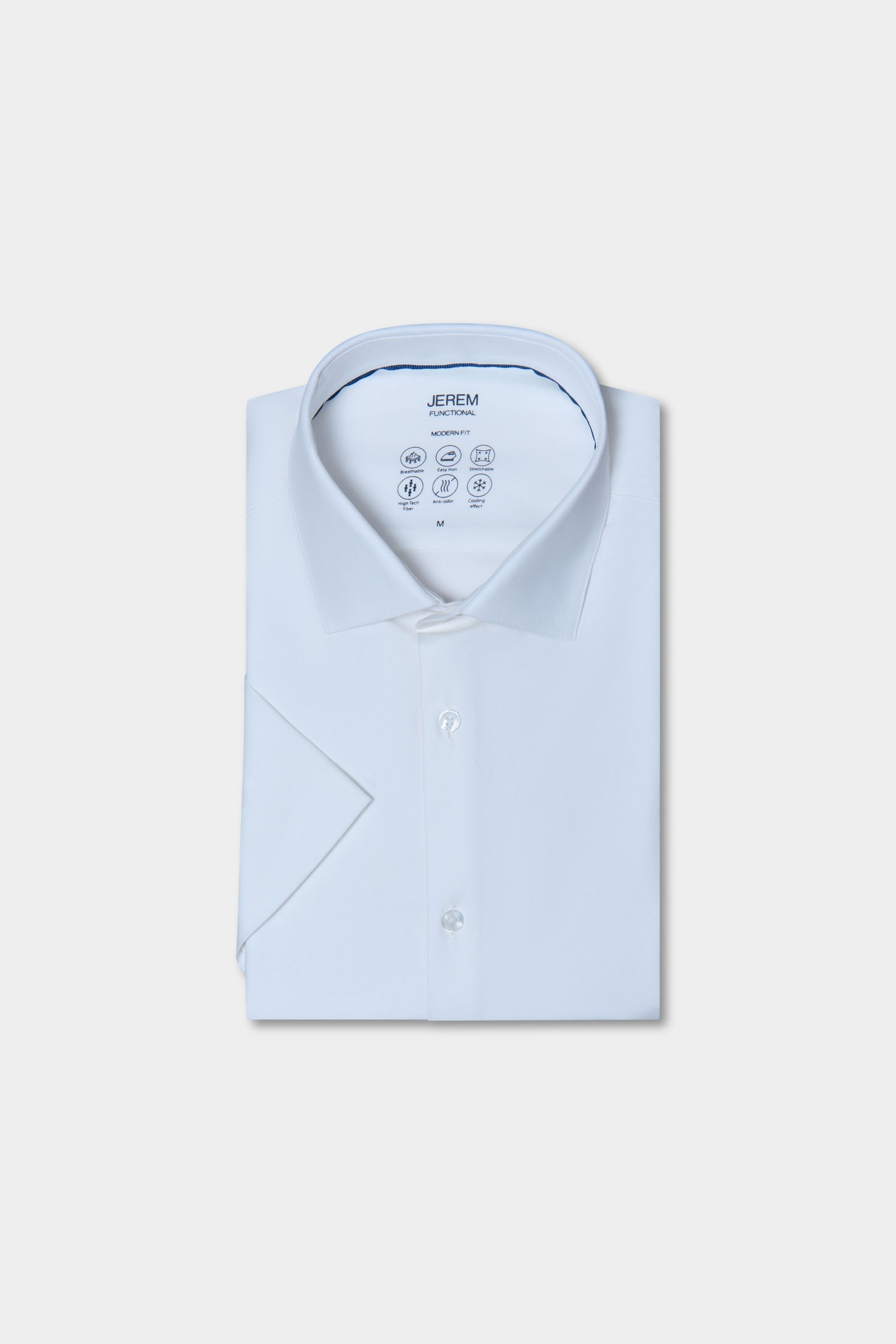 Tissu COOLMAX® manches courtes confort et performance — Chemise Jerem, coupe droite, col semi-italien, coloris écru