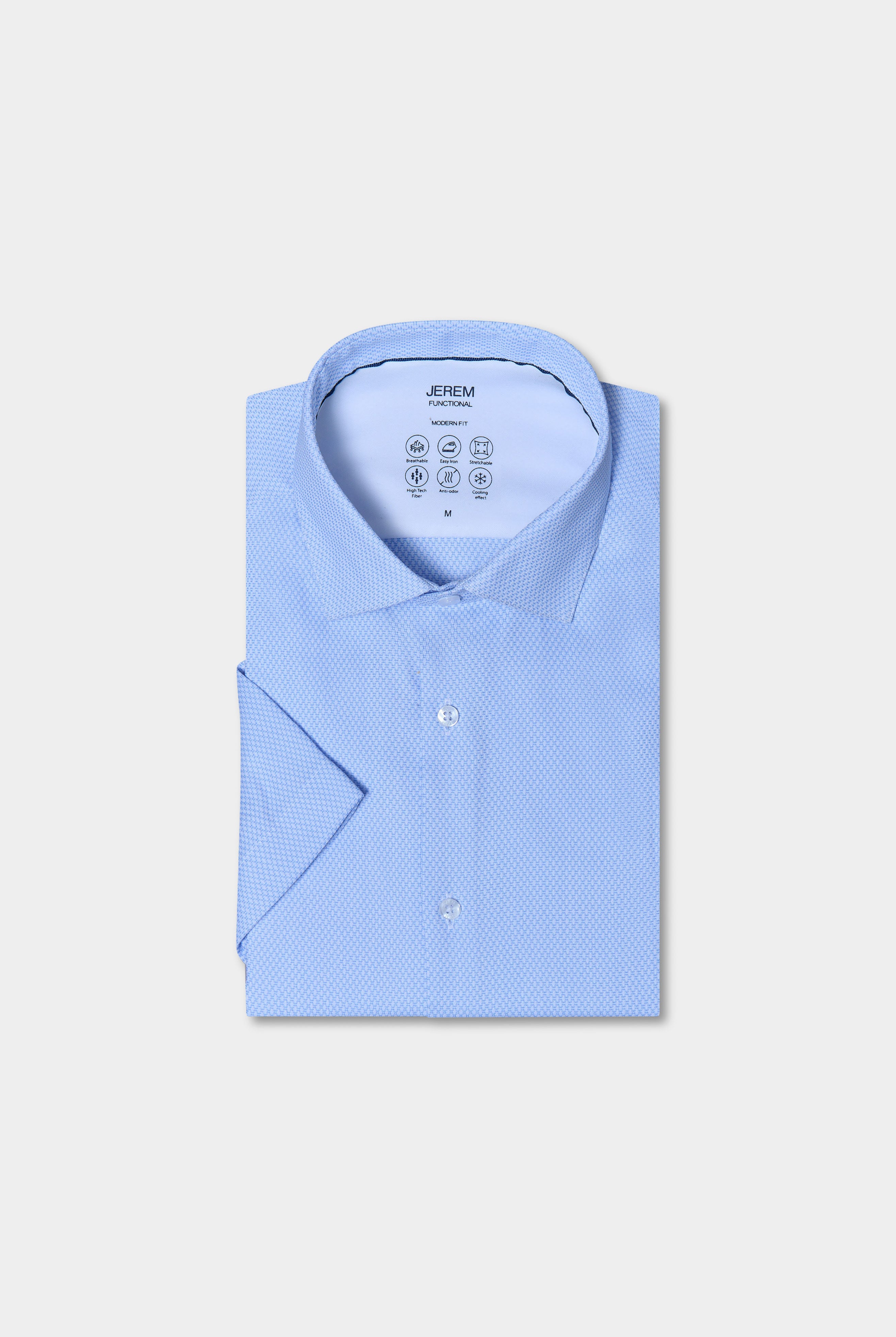 Chemise active en tissu COOLMAX® manches courtes Jerem, col semi-italien, manches courtes, coupe droite