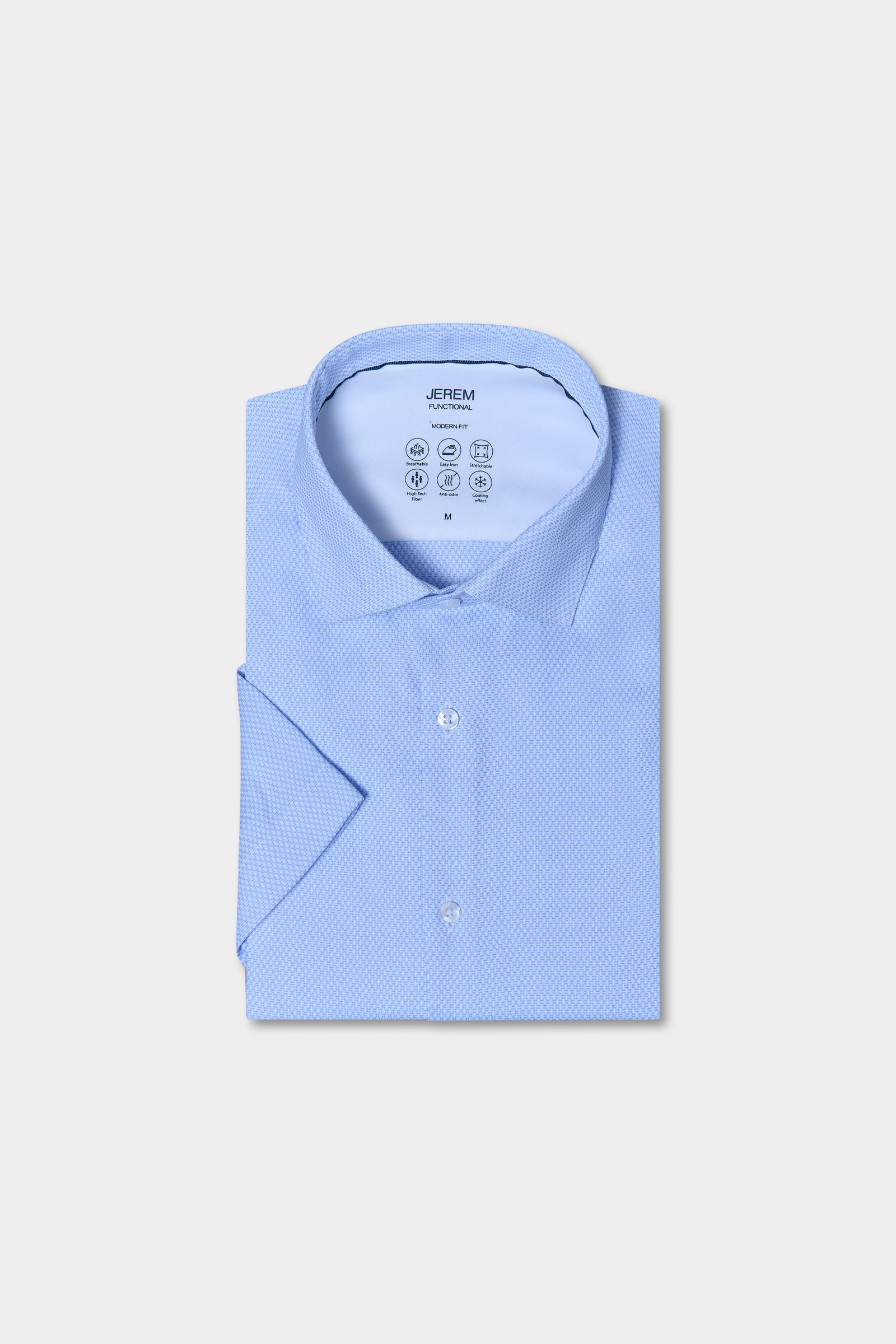 Chemise active en tissu COOLMAX® manches courtes Jerem, col semi-italien, manches courtes, coupe droite