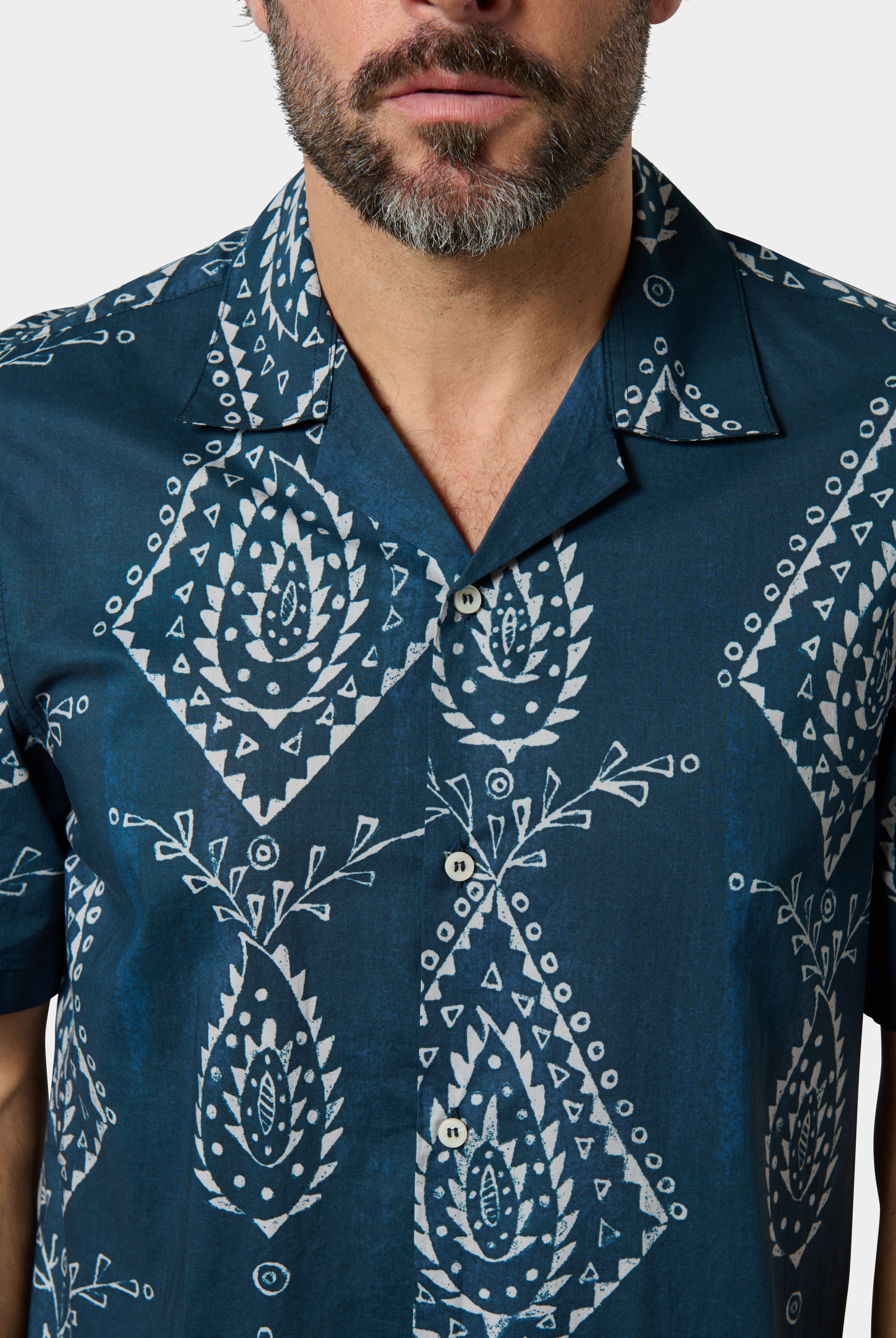 Chemise col bowling, coton motif fantaisie manches courtes coupe confortable Jerem, coupe confortable, manches courtes