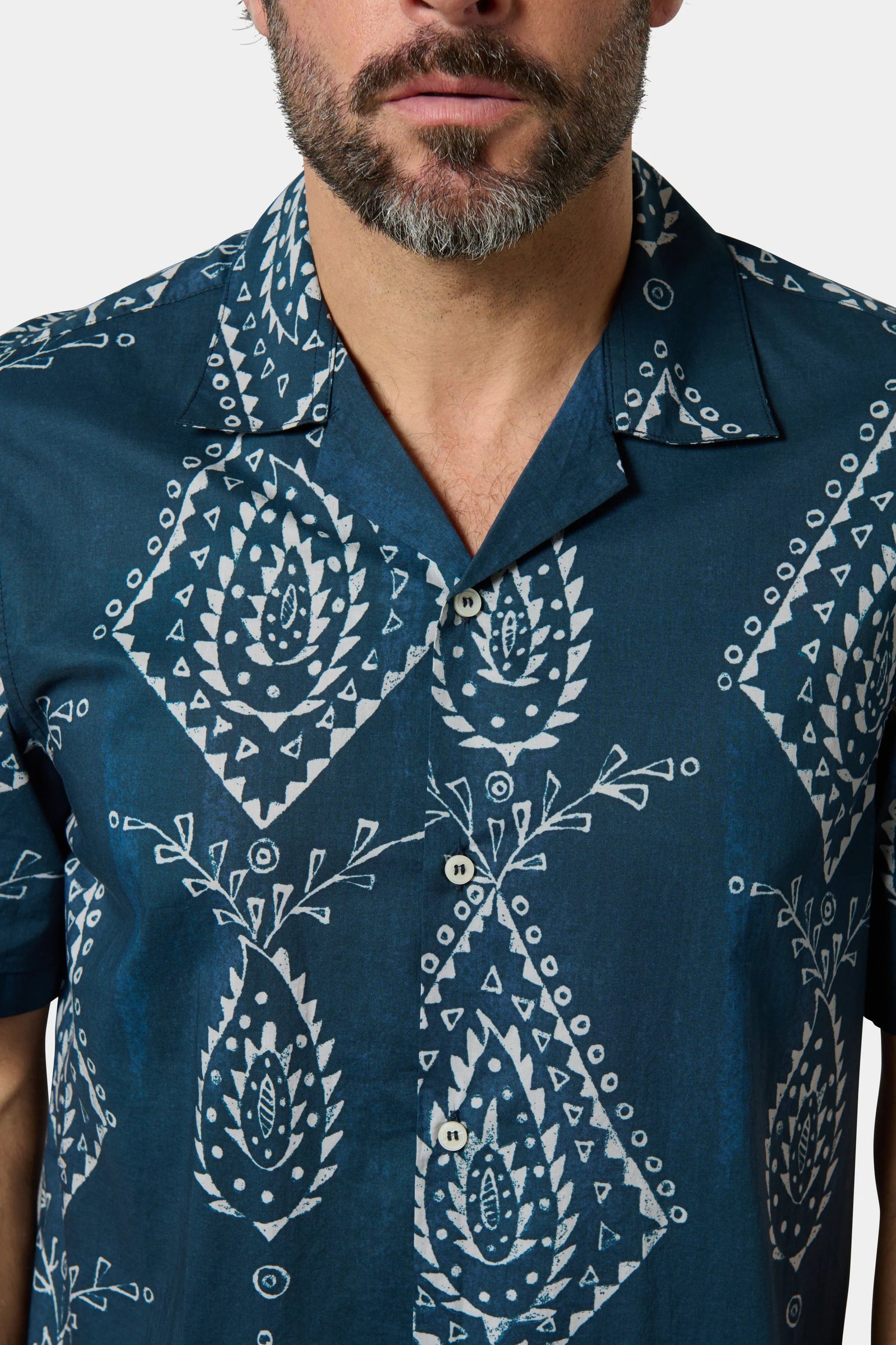 Chemise col bowling, coton motif fantaisie manches courtes coupe confortable Jerem, coupe confortable, manches courtes