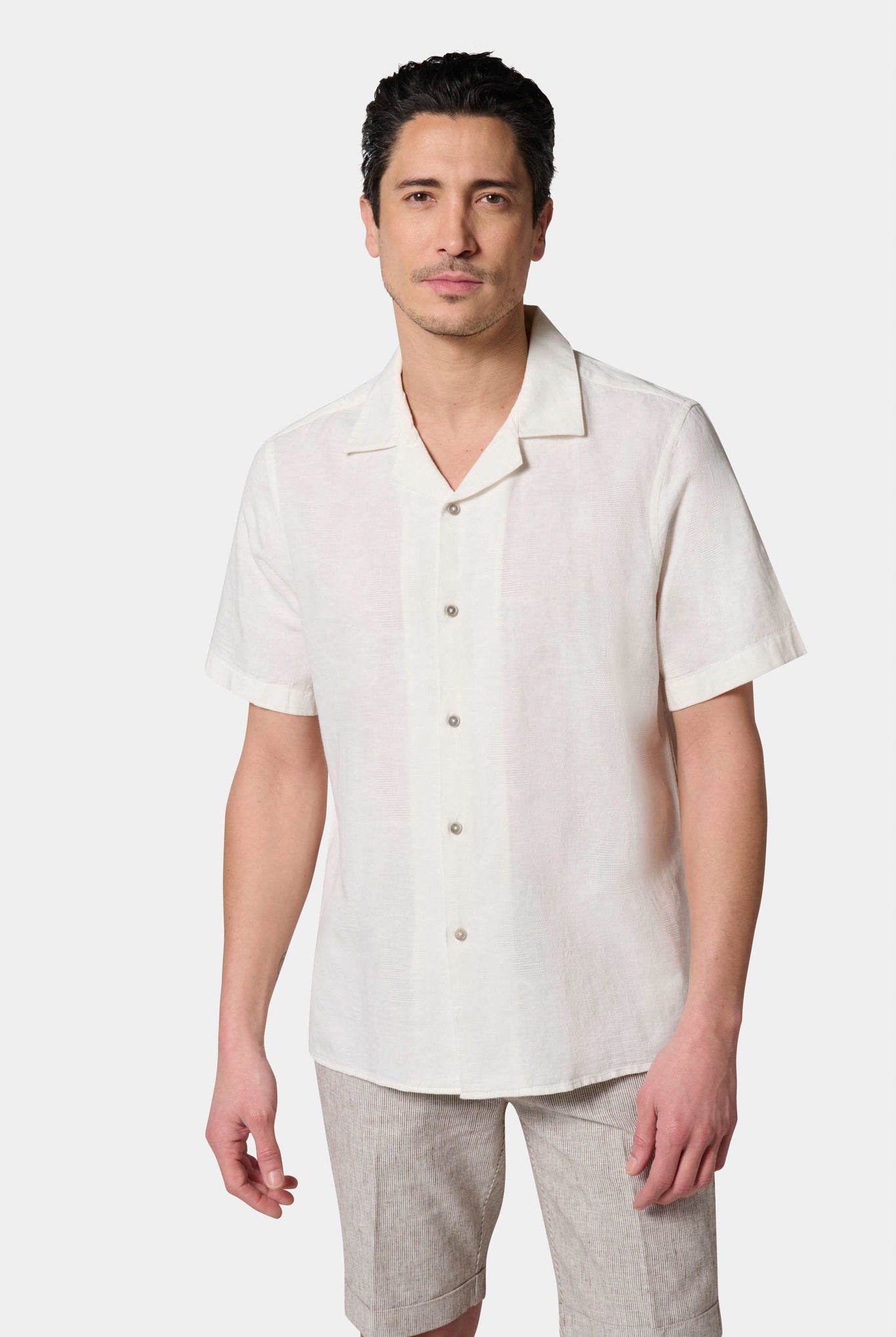 Chemise col bowling, jacquard manches courtes coupe confortable Jerem, coupe confortable, manches courtes