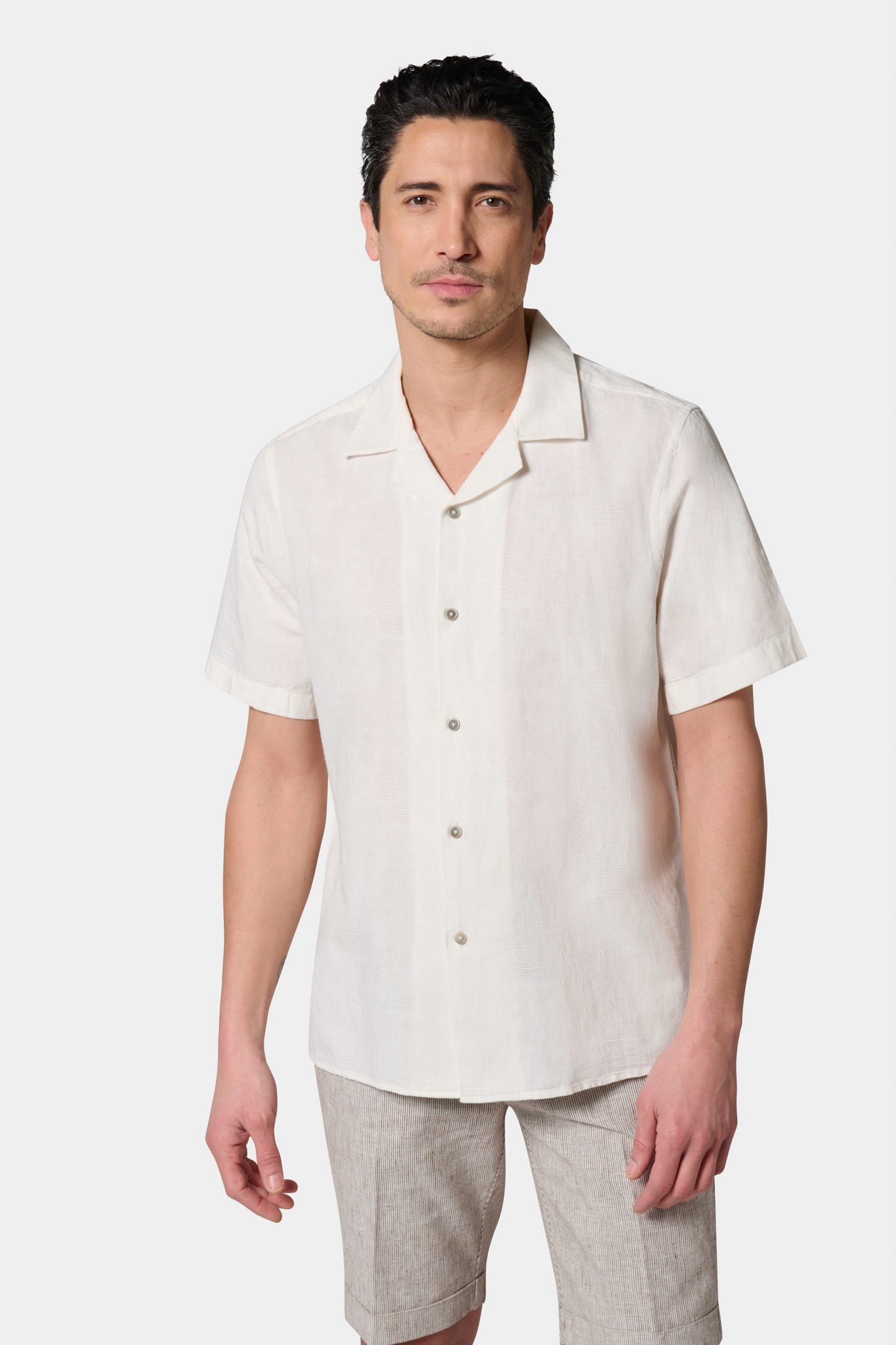 Chemise col bowling, jacquard manches courtes coupe confortable Jerem, coupe confortable, manches courtes