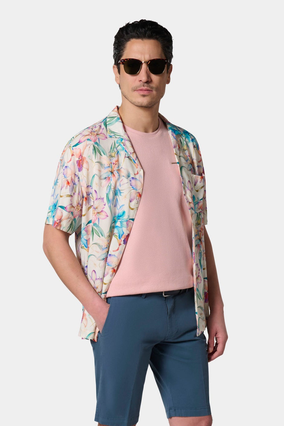 Chemise col bowling en imprimée stretch Jerem, manches courtes, coupe confortable