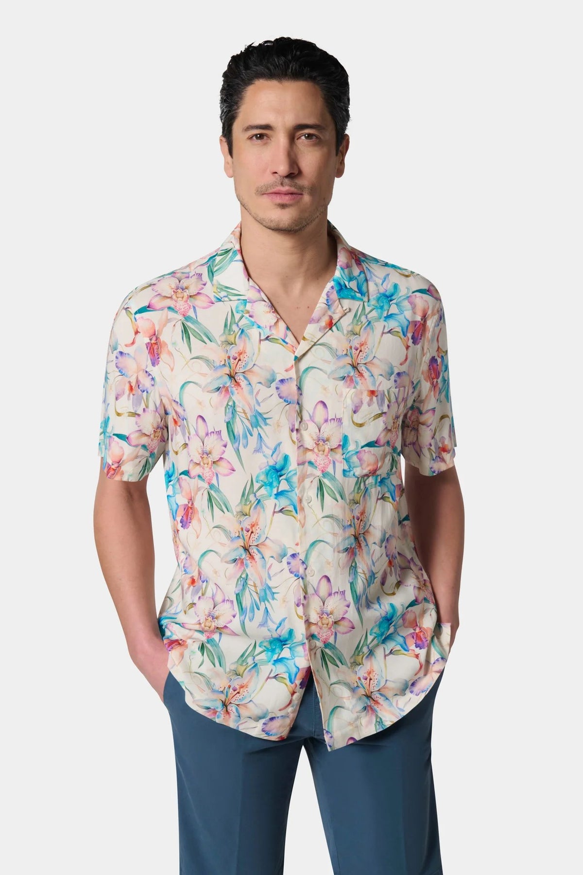 Chemise col bowling, imprimée stretch Jerem, coupe confortable, manches courtes