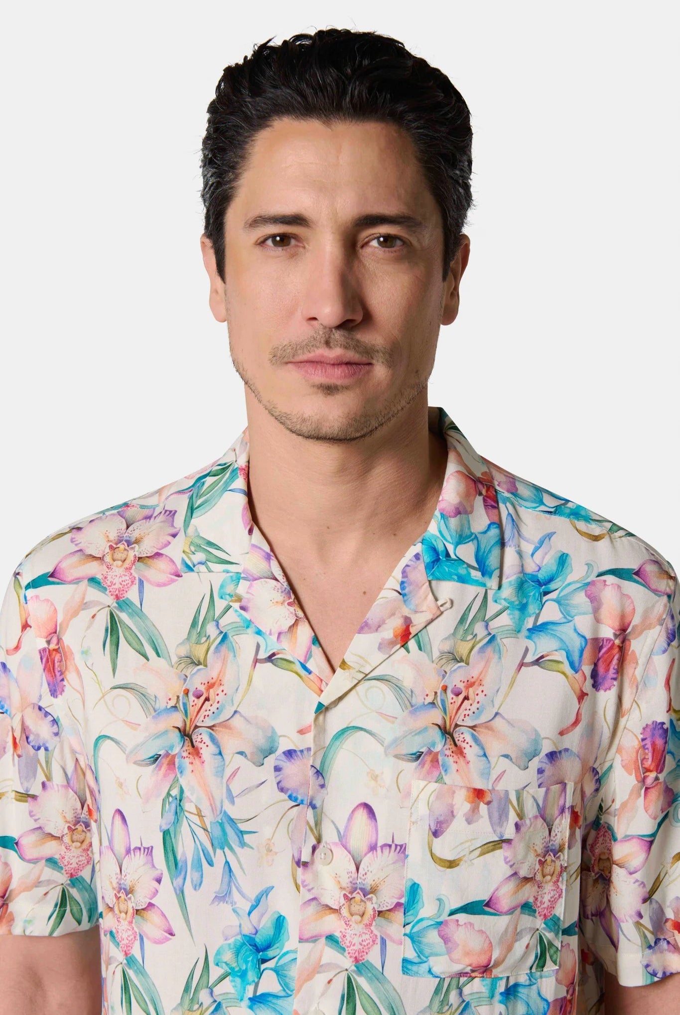 Imprimée stretch — Chemise col bowling Jerem, manches courtes, coupe confortable