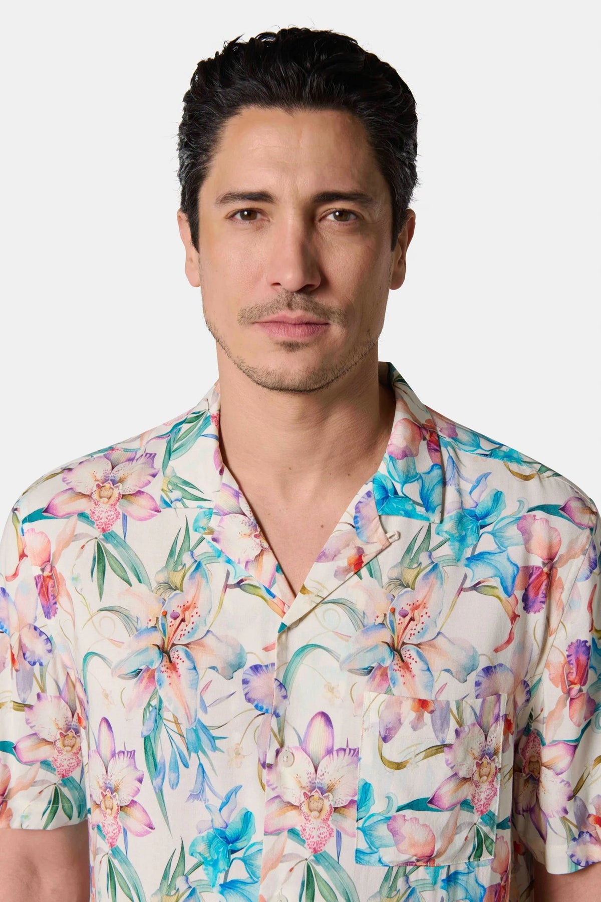 Imprimée stretch — Chemise col bowling Jerem, manches courtes, coupe confortable