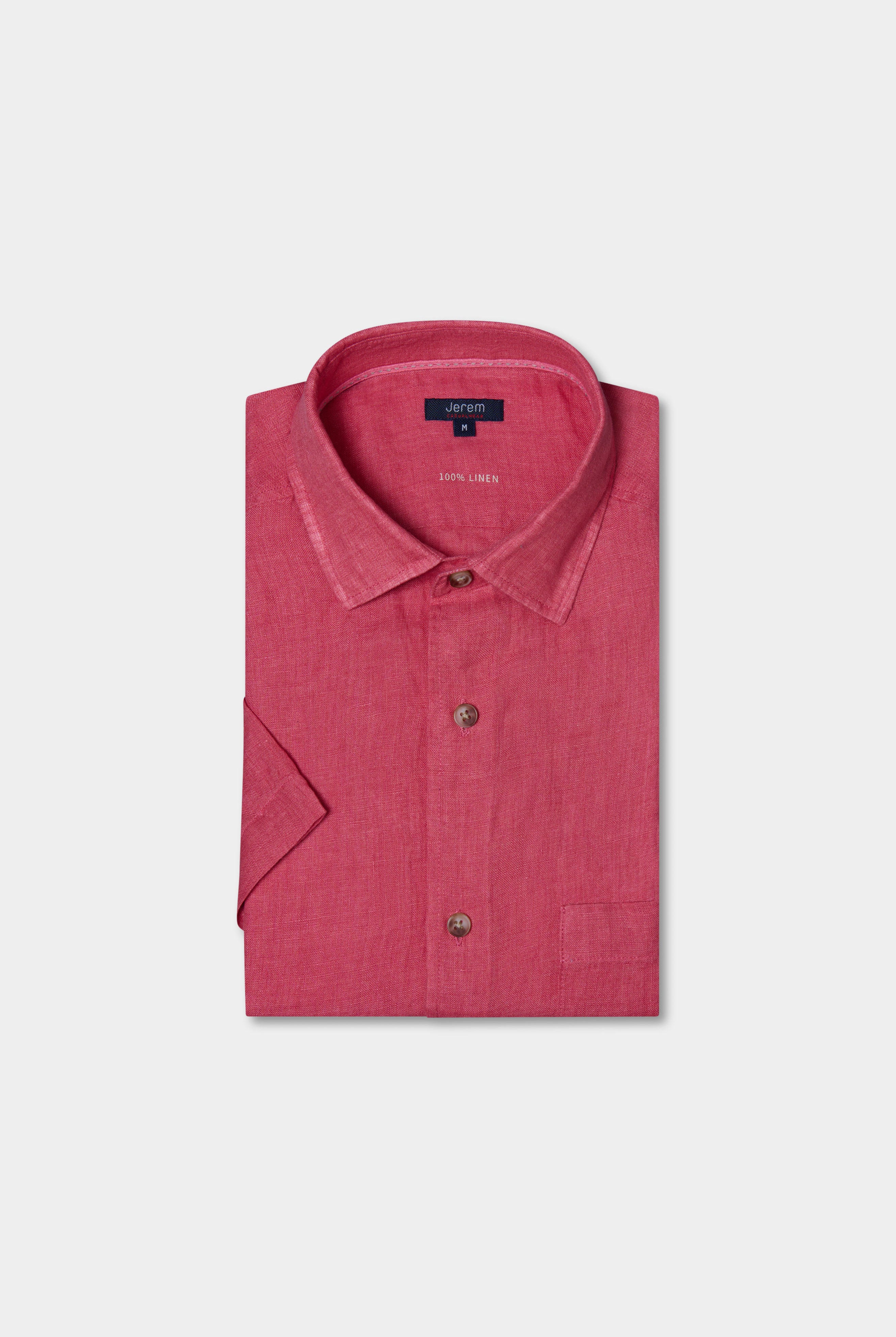 Chemise en pur lin manches courtes Jerem, coupe confortable, col classique