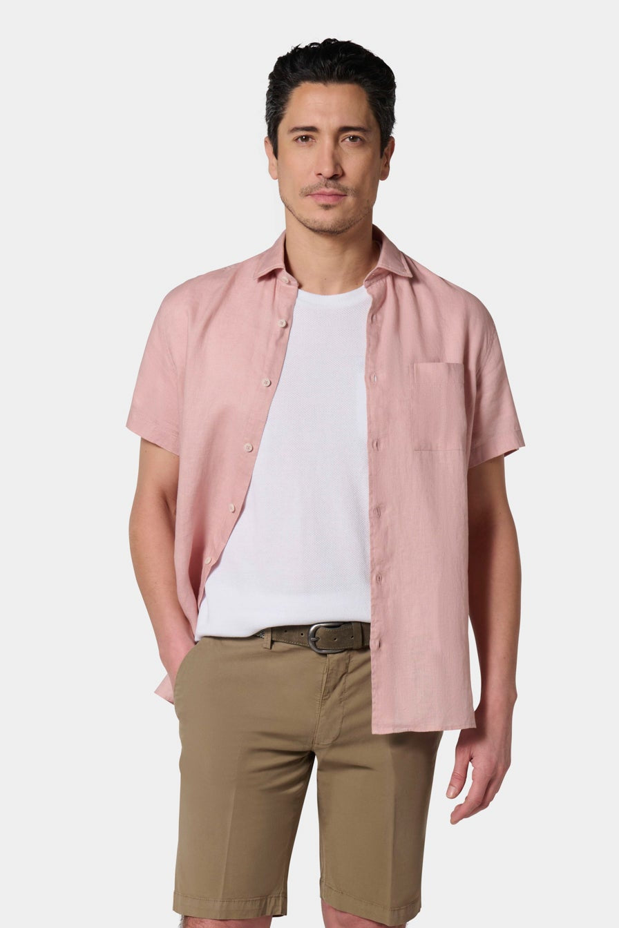 Chemise en lin manches courtes et col classique Jerem, col classique, manches courtes, coupe confortable, coloris beige