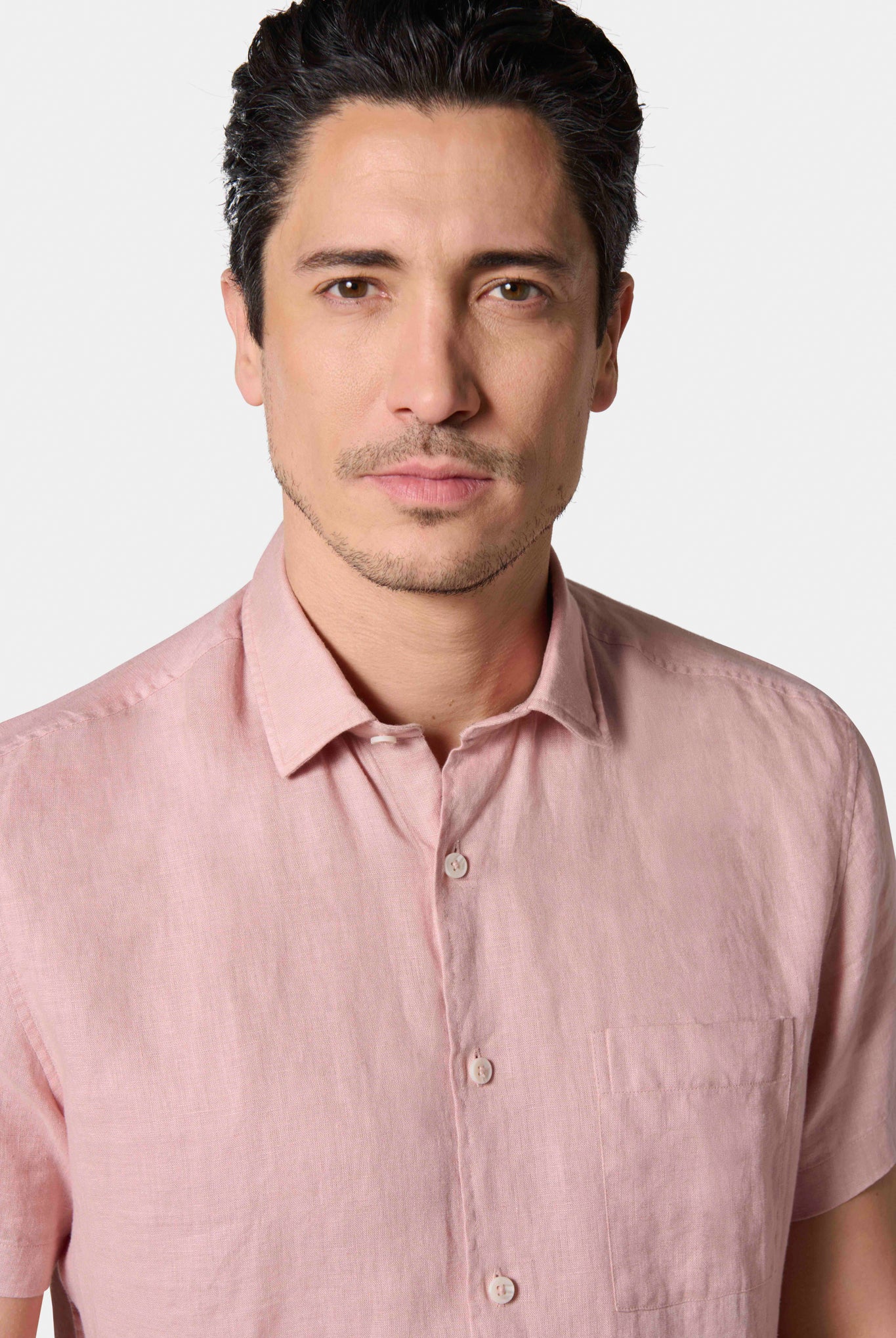 Lin manches courtes et col classique — Chemise Jerem, coupe confortable, col classique, coloris beige