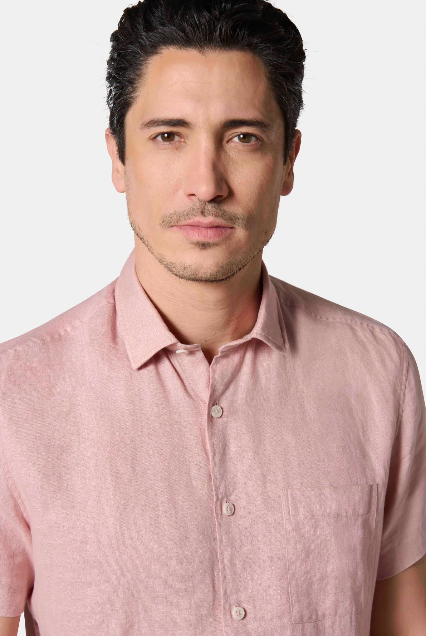Lin manches courtes et col classique — Chemise Jerem, coupe confortable, col classique, coloris beige