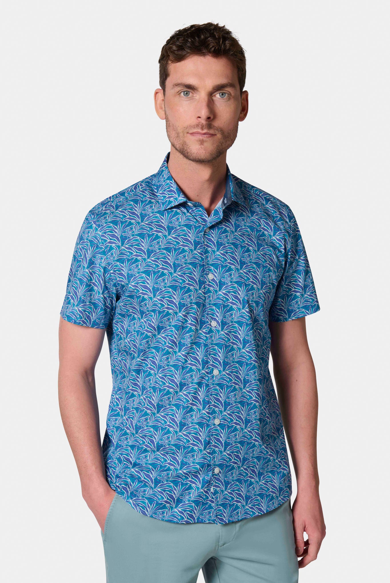Chemise imprimée fleurie manches courtes col classique Jerem, col classique, manches courtes, coupe confortable