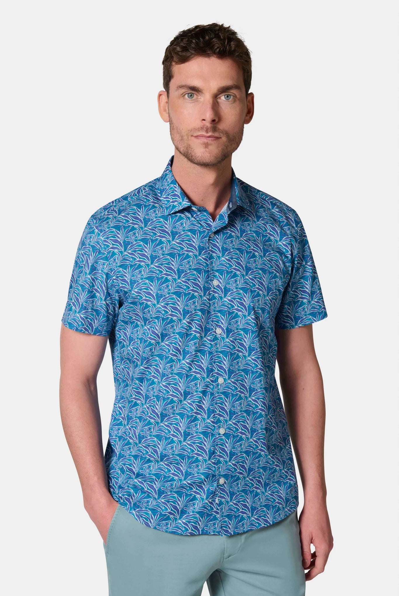 Chemise imprimée fleurie manches courtes col classique Jerem, col classique, manches courtes, coupe confortable