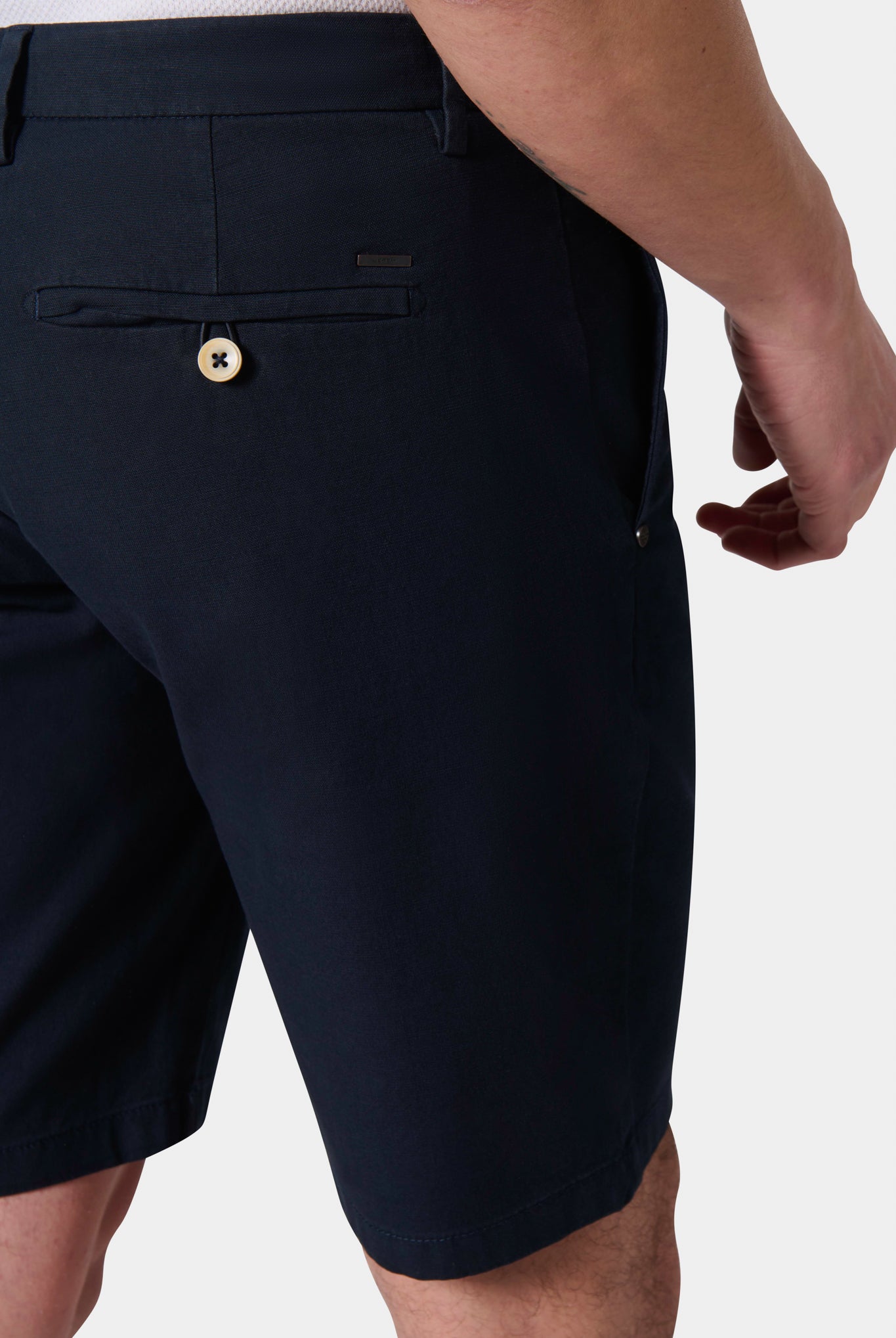 Bermuda en lin stretch Jerem, ceinture sartoriale stretch, ceinture sartoriale