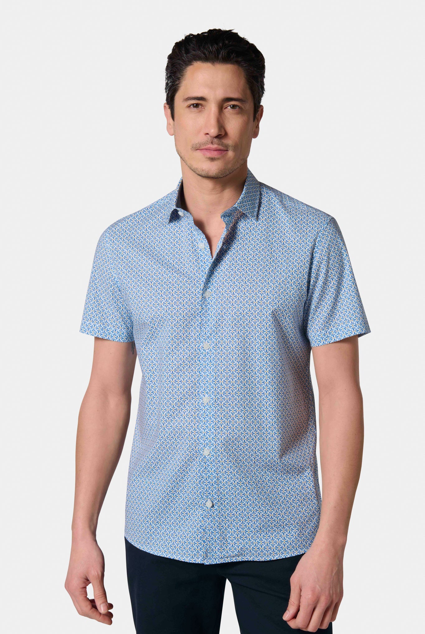 Chemise imprimée feuillage manches courtes confortable Jerem, manches courtes, coupe confortable