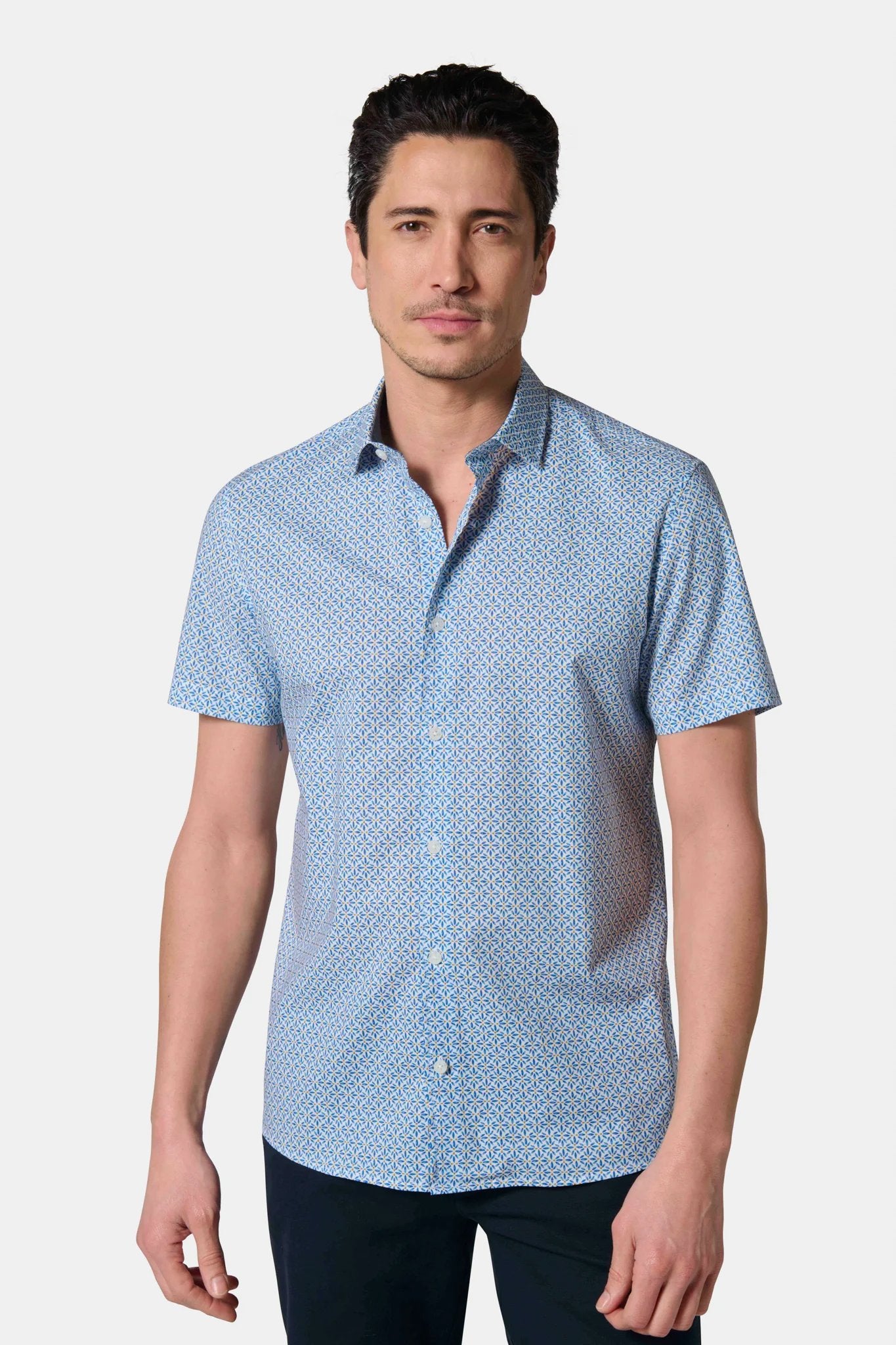 Chemise imprimée feuillage manches courtes confortable Jerem, manches courtes, coupe confortable