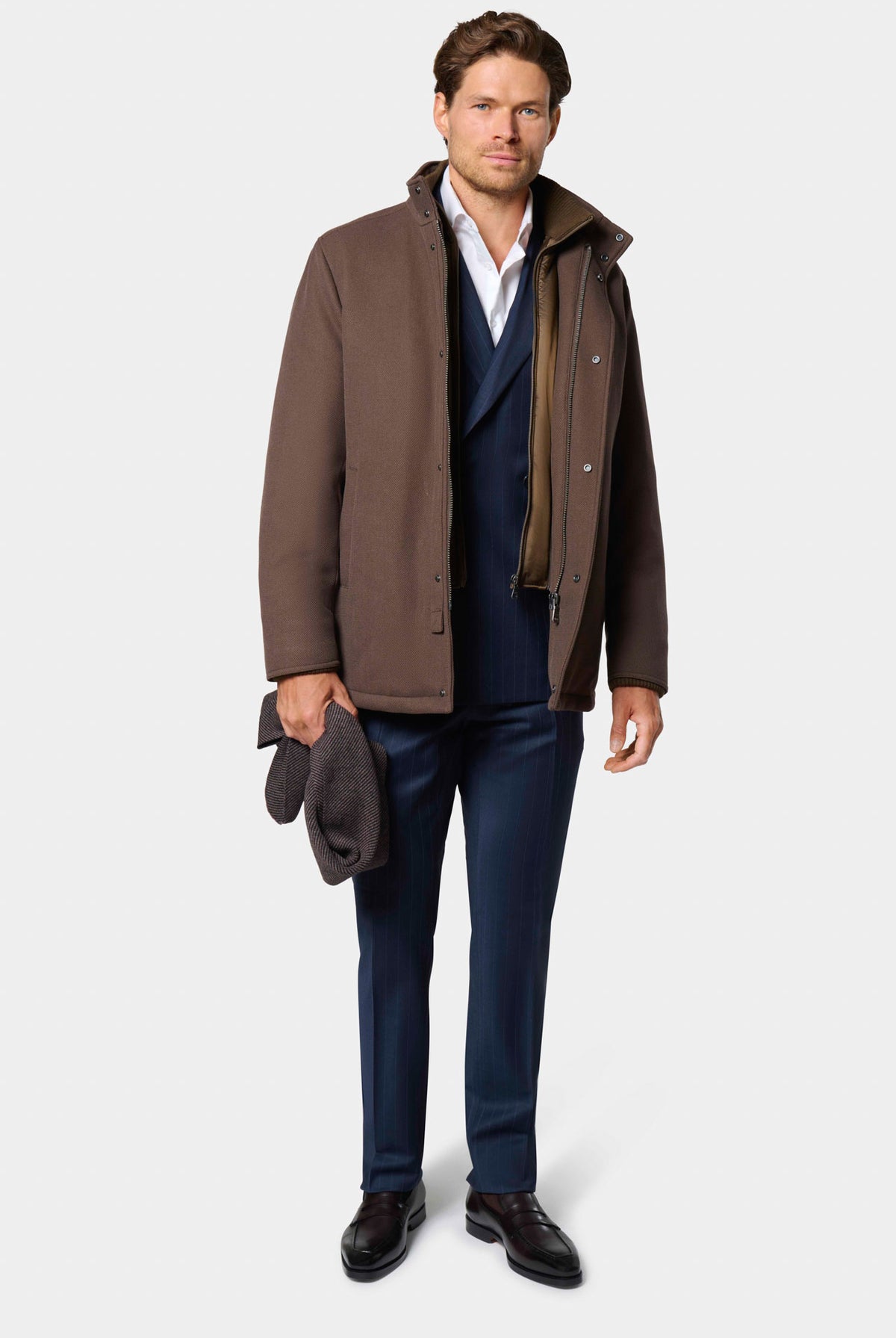 Manteau mi-long col montant à plastron amovible Jerem Paris, vue de dos