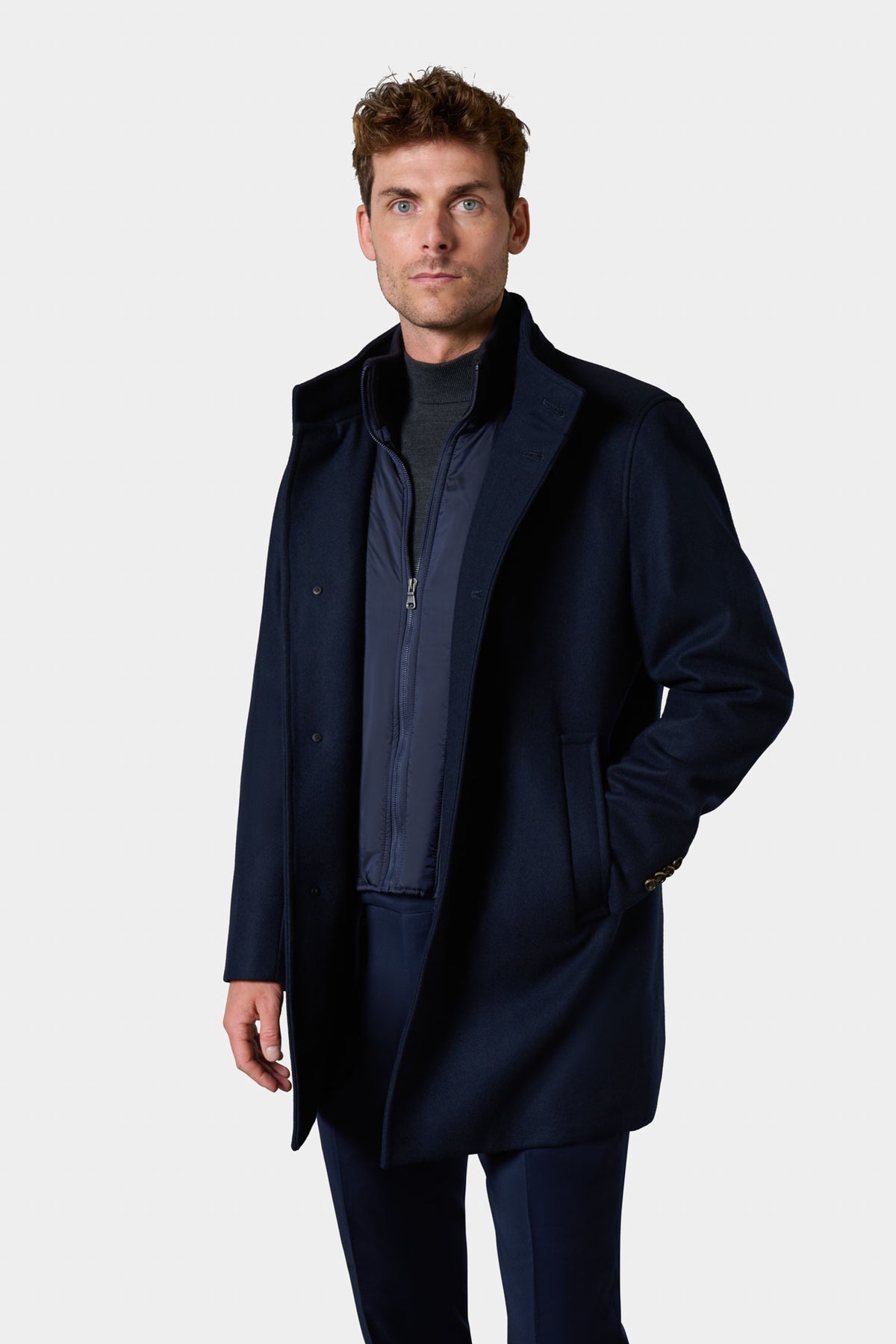 Manteau en laine col officier à plastron amovible