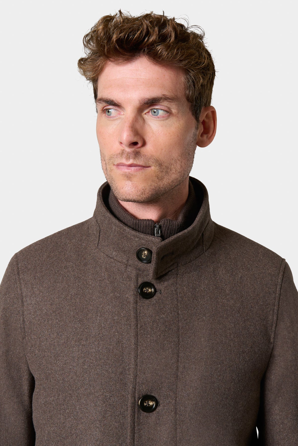 Manteau en laine col officier marron Jerem – vue 3