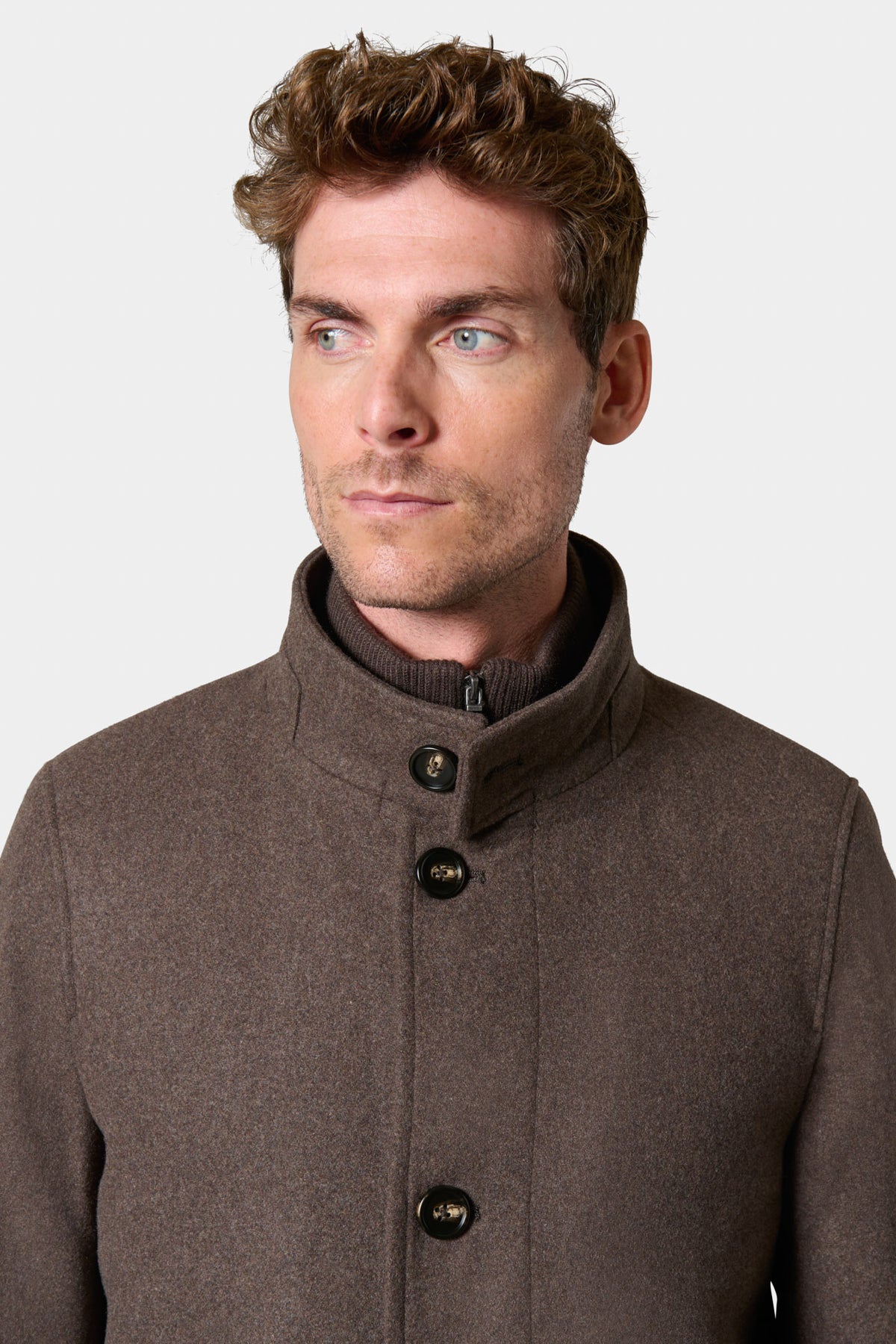 Abrigo de lana marrón con cuello mao Jerem – vista 3
