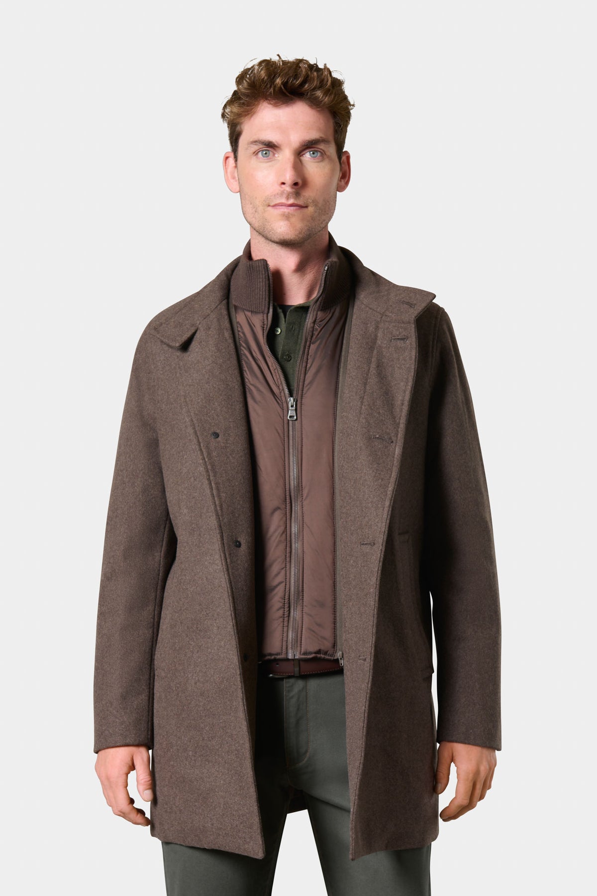 Abrigo de lana marrón con cuello mao Jerem – vista 2