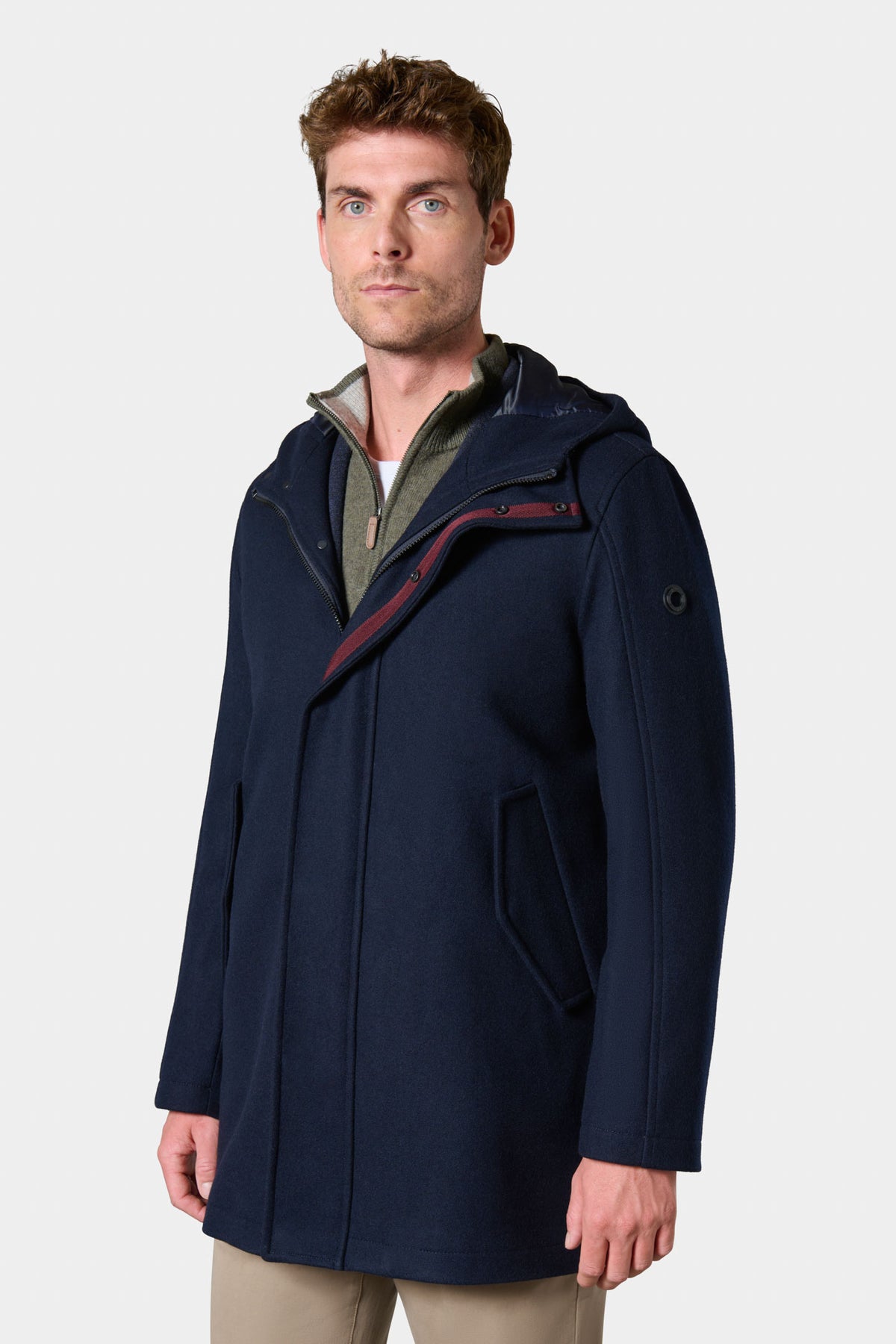 Manteau mi-long à capuche en laine
