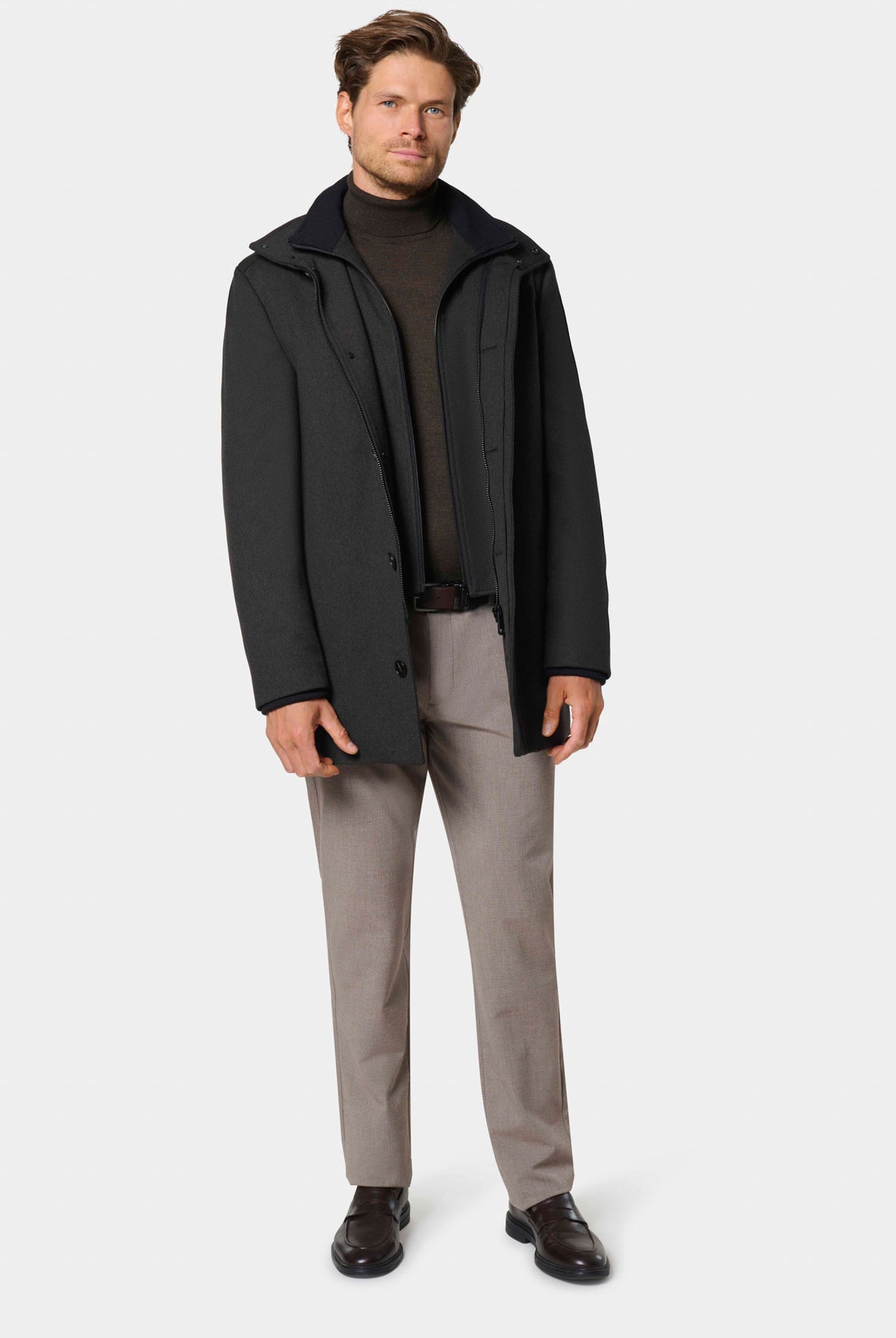 Manteau zippé col montant amovible matelassé Jerem Paris, vue de face