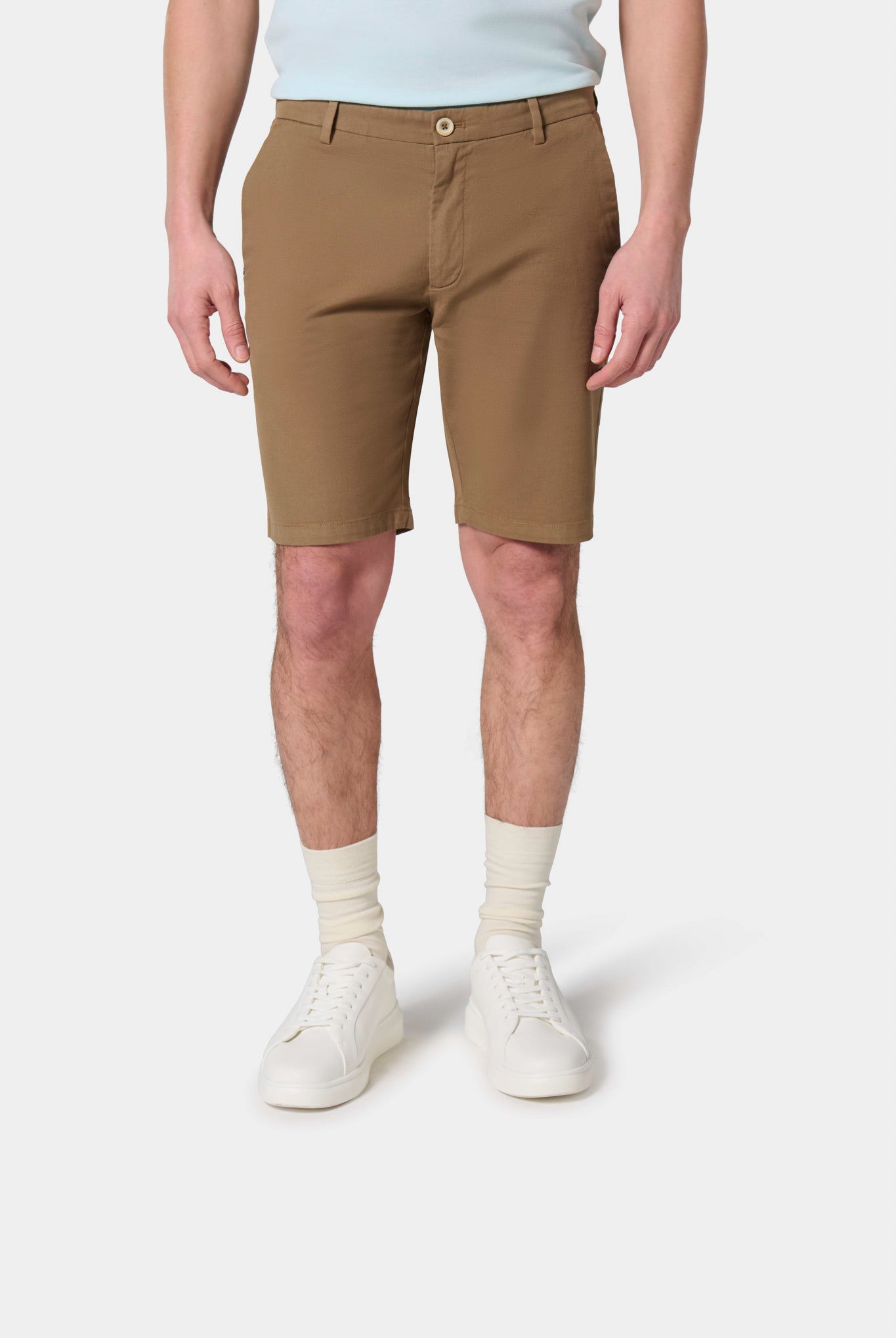 Bermuda en lin stretch Jerem, ceinture sartoriale stretch, ceinture sartoriale, poches italiennes, coloris camel