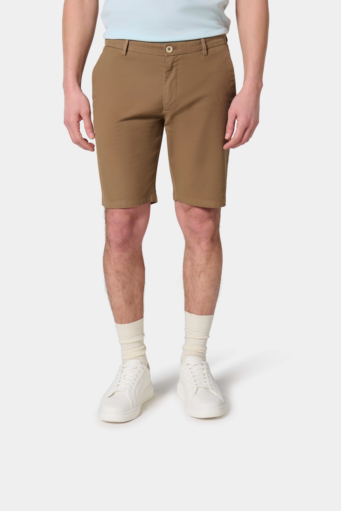 Bermuda en lin stretch Jerem, ceinture sartoriale stretch, ceinture sartoriale, poches italiennes, coloris camel