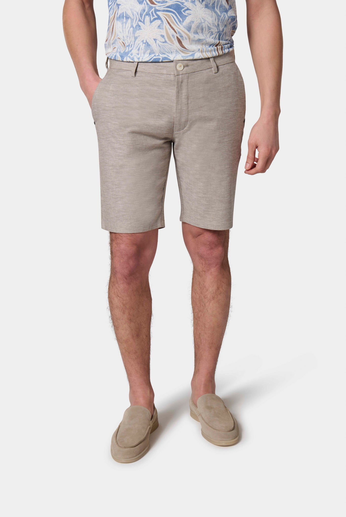 Bermuda de ville en lin-coton Jerem, ceinture sartoriale stretch, ceinture sartoriale, poches italiennes