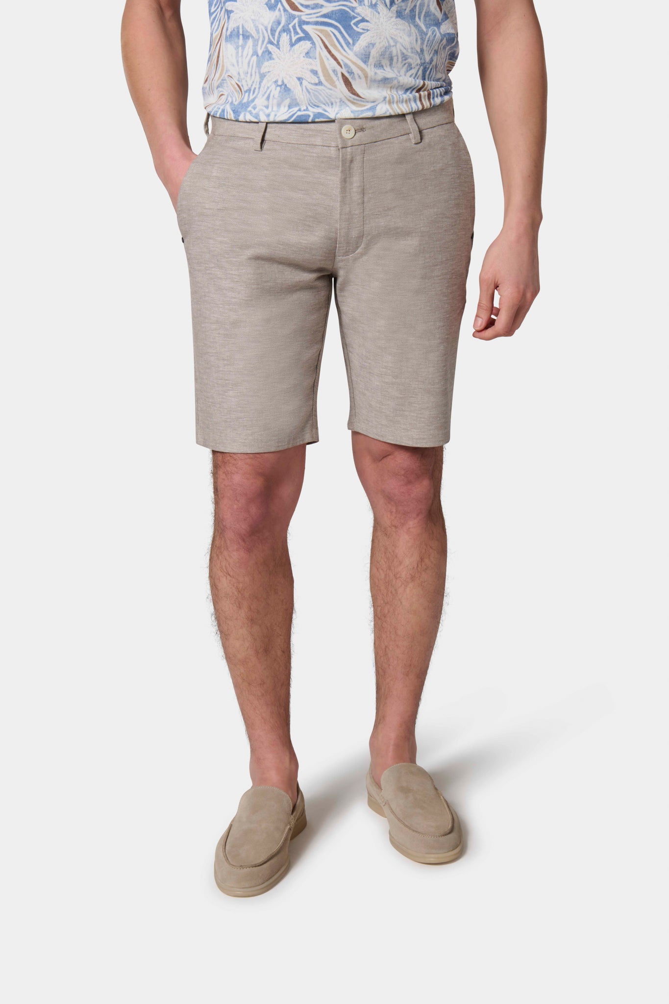 Bermuda de ville en lin-coton Jerem, ceinture sartoriale stretch, ceinture sartoriale, poches italiennes