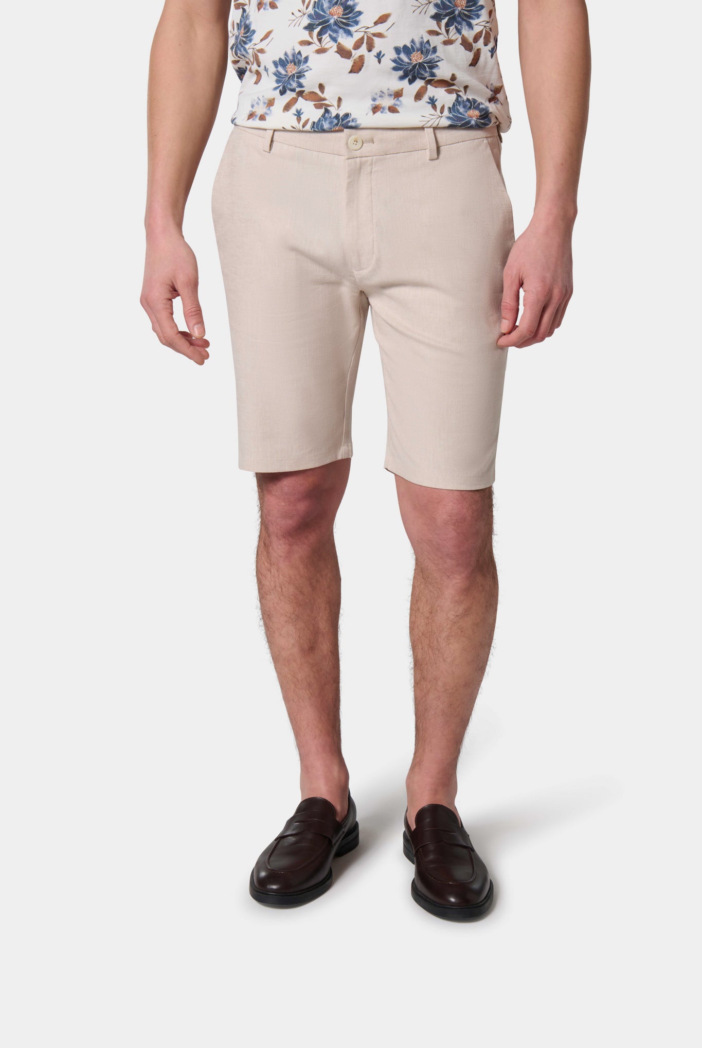 Bermuda de ville en lin-coton Jerem, ceinture sartoriale stretch, ceinture sartoriale
