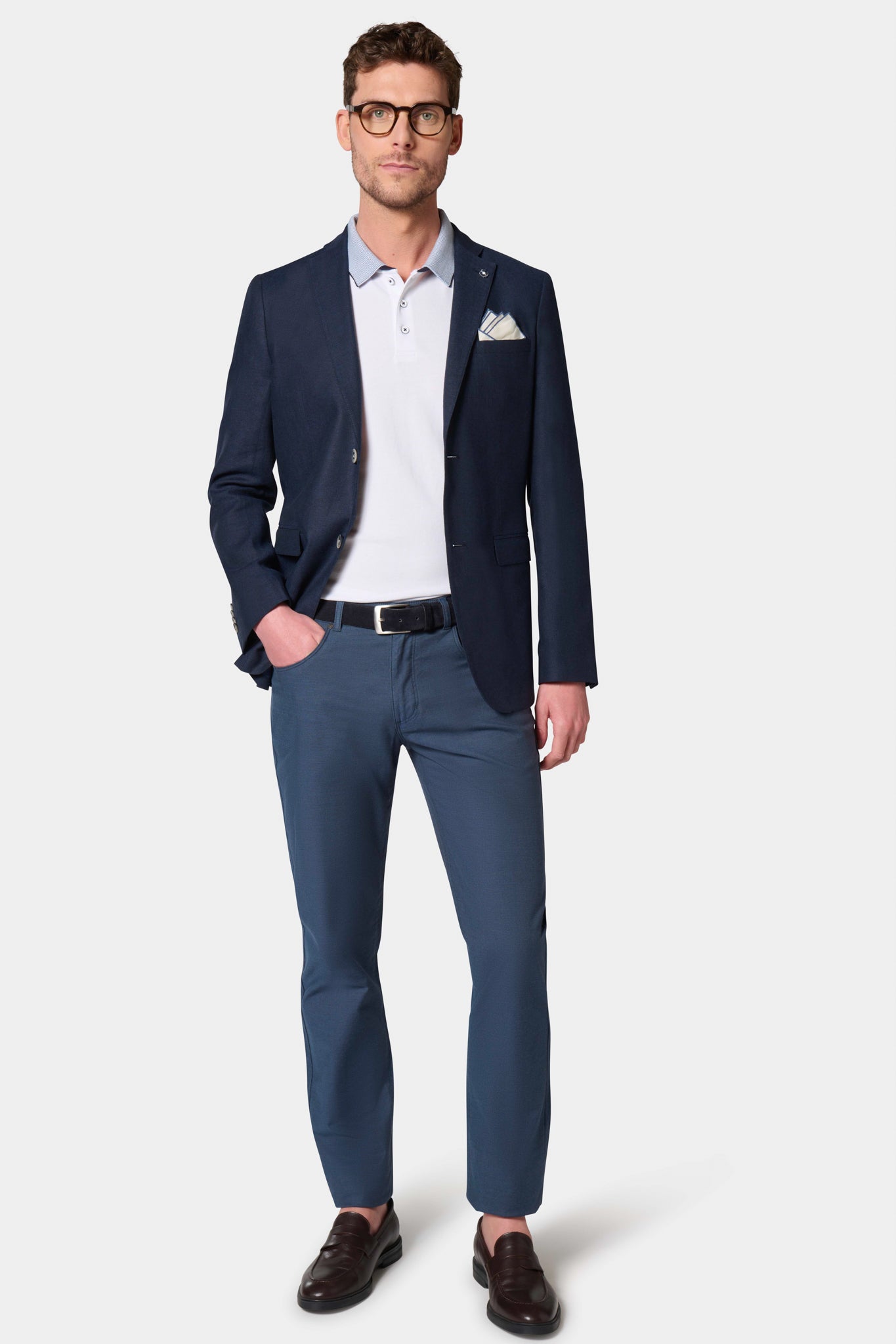 Pantalon 5 poches en coton stretch Jerem, poches plaquées surpiquées, coupe droite