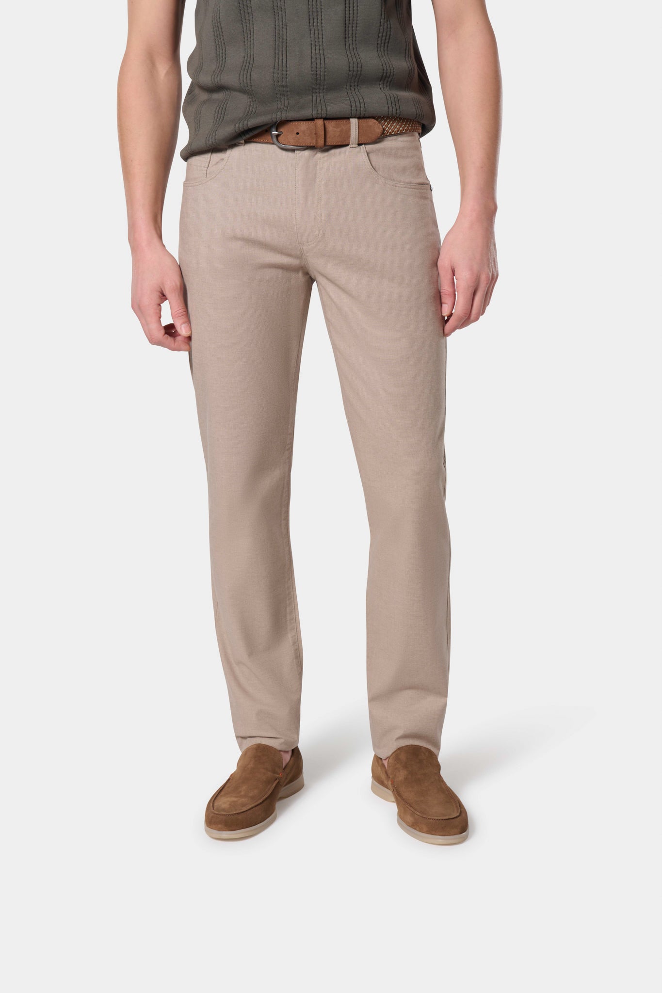 Pantalon 5 poches en coton stretch Jerem, poches plaquées surpiquées, coupe droite, coloris écru