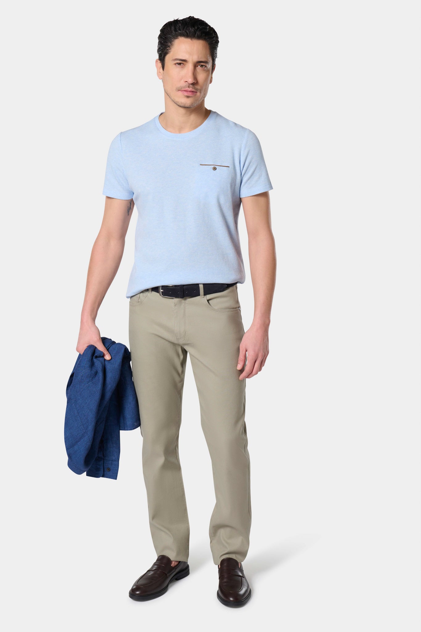 Pantalon 5 poches, dobby Jerem, coupe droite, poches plaquées surpiquées, coloris beige