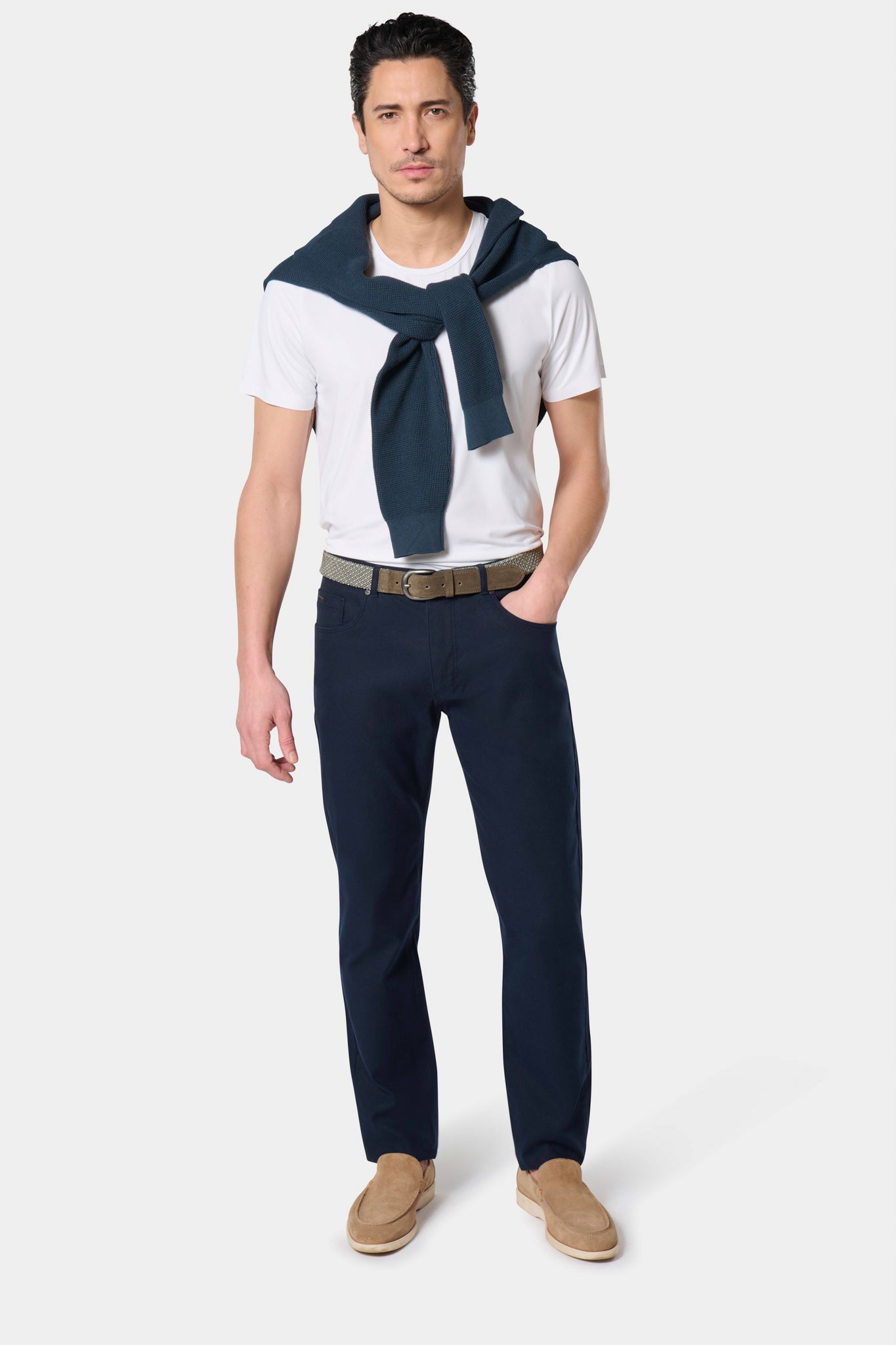 Pantalon 5 poches, dobby Jerem, coupe droite, poches plaquées surpiquées