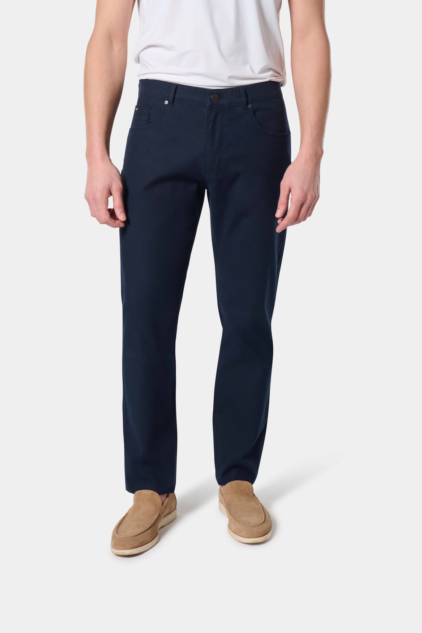 Pantalon 5 poches en dobby Jerem, poches plaquées surpiquées, coupe droite