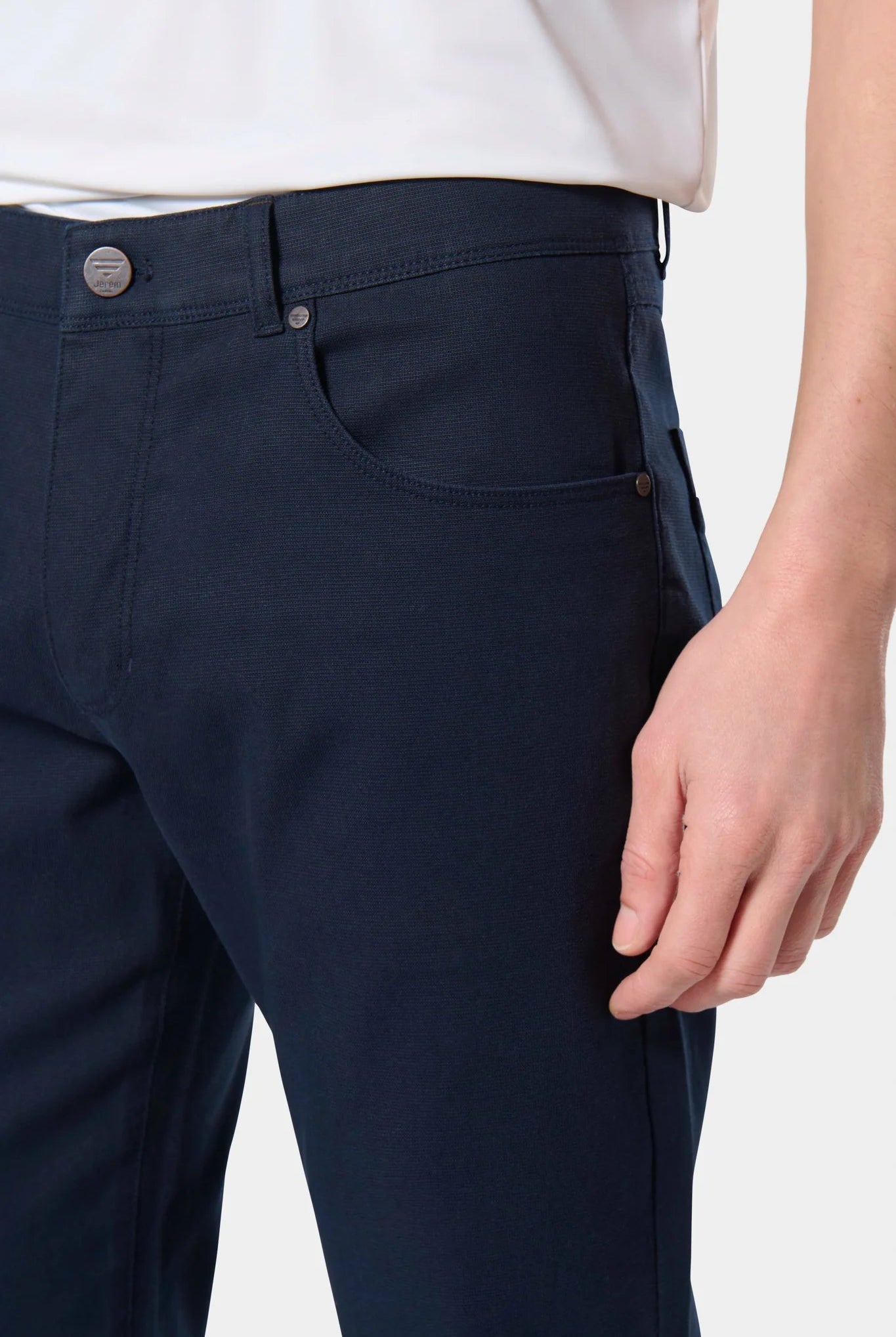 Dobby — Pantalon 5 poches Jerem, poches plaquées surpiquées, coupe droite