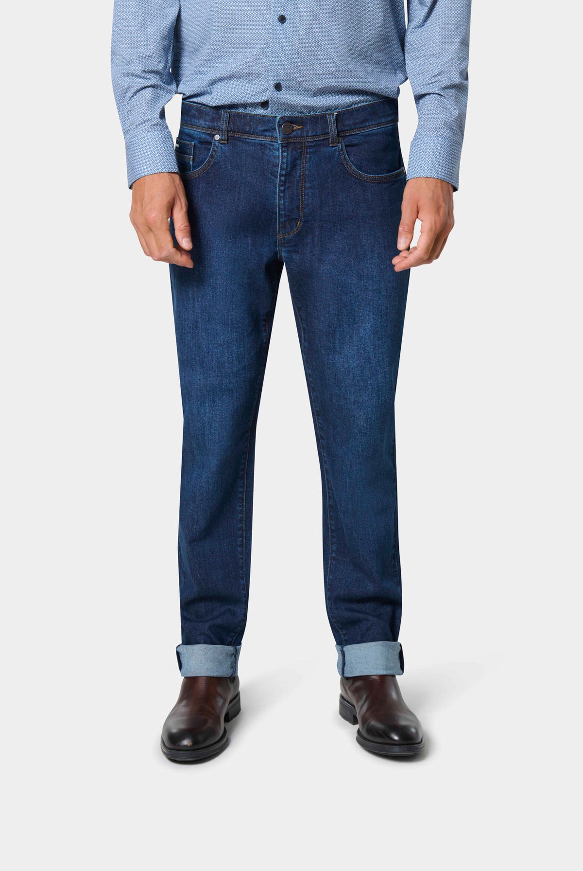 Jean droit en denim bleu stretch Jerem Paris