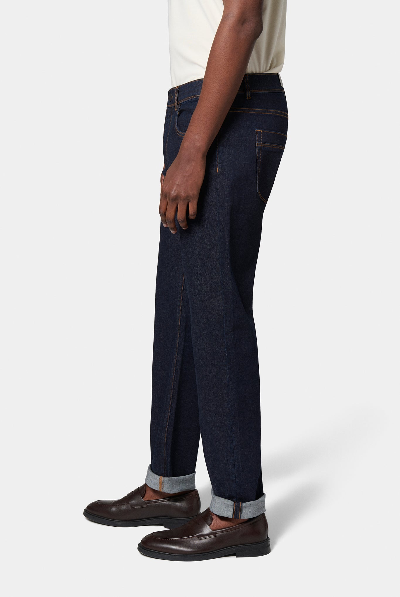 Jeans stretch coupe droite, denim brut Jerem, coupe droite, poches plaquées surpiquées, coloris noir