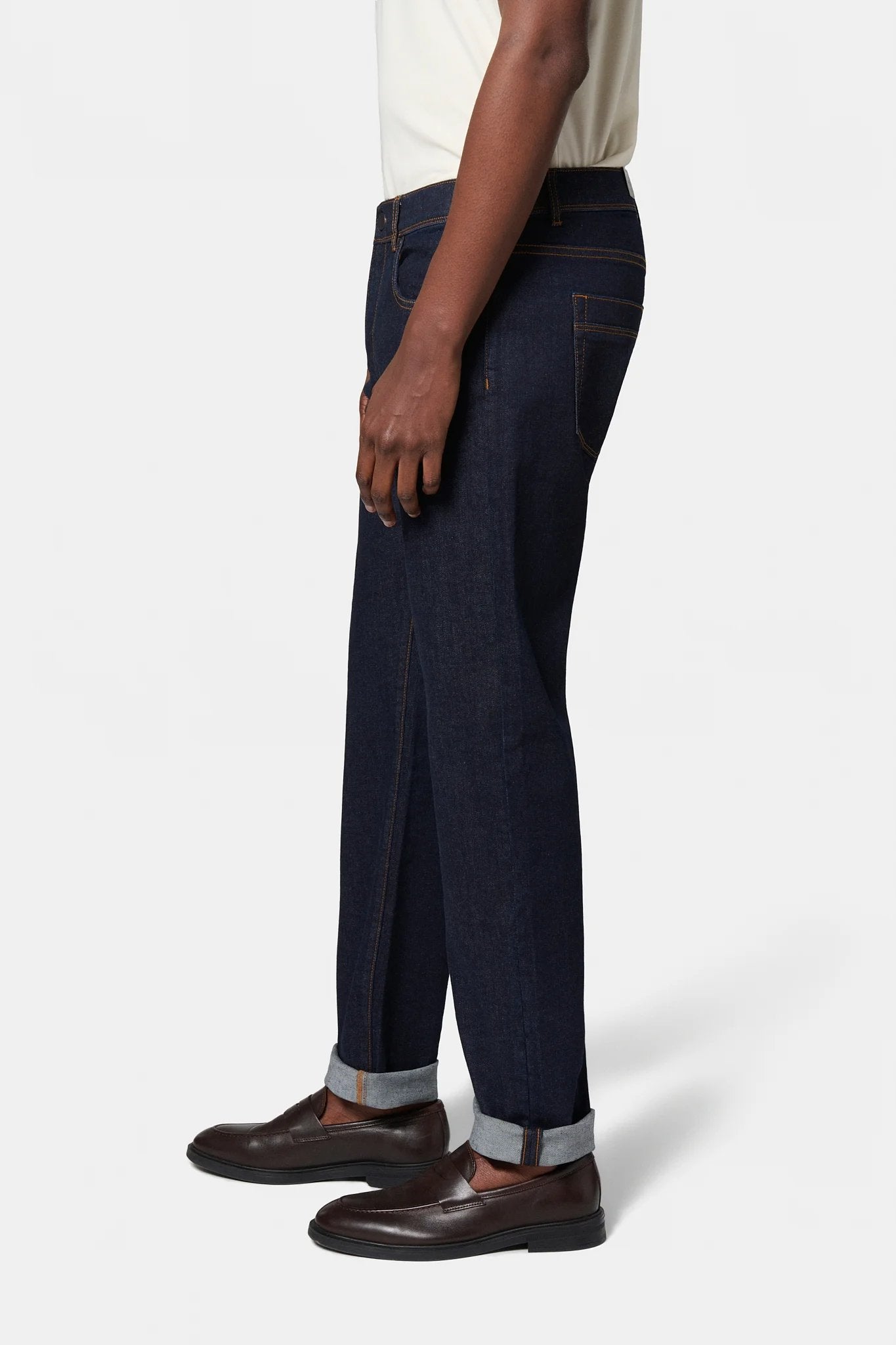 Jeans stretch coupe droite, denim brut Jerem, coupe droite, poches plaquées surpiquées, coloris noir
