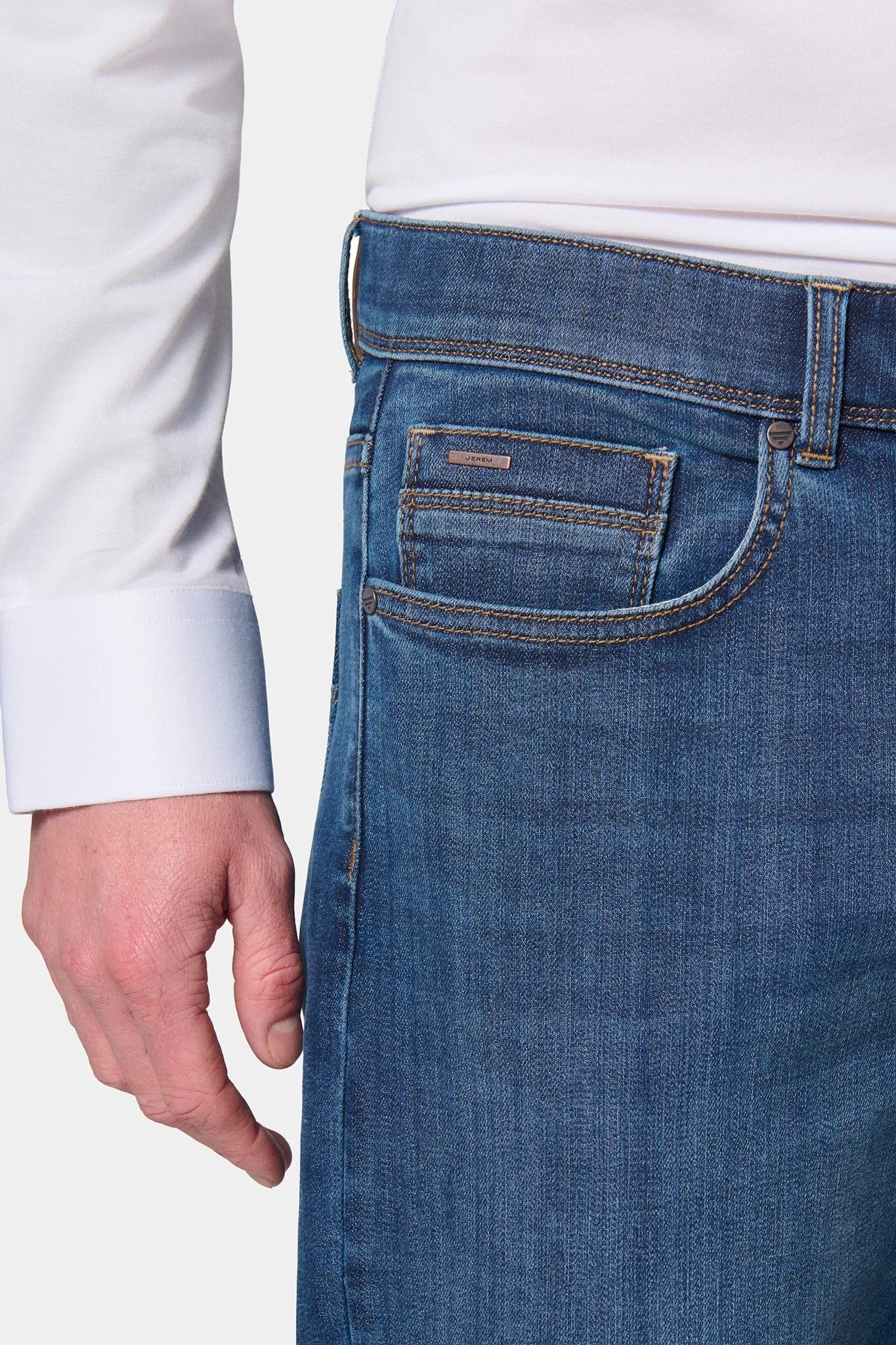 Jeans stretch coupe droite en denim délavé, Jerem