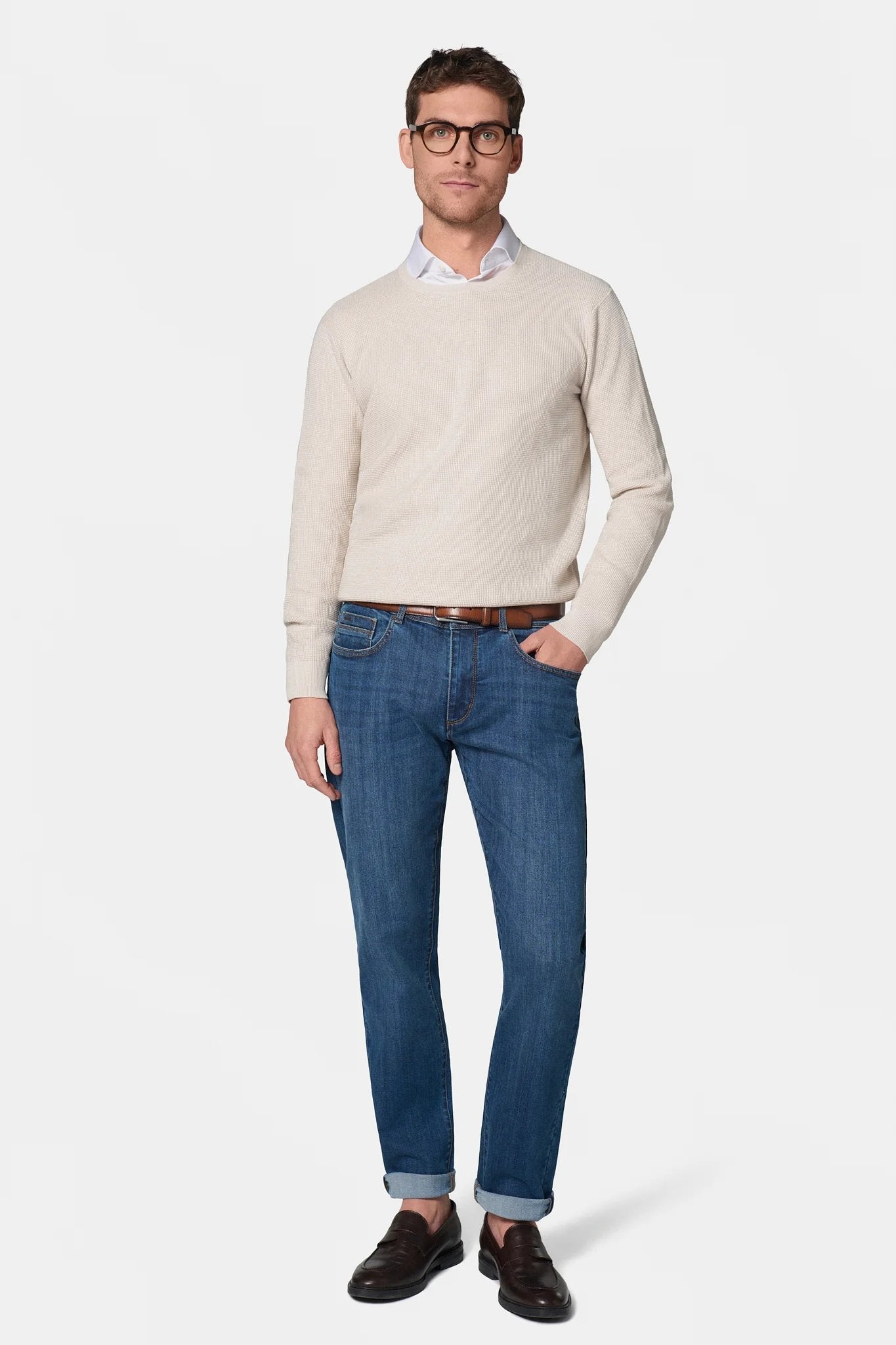 Jeans stretch coupe droite, denim délavé Jerem, coupe droite, poches plaquées surpiquées